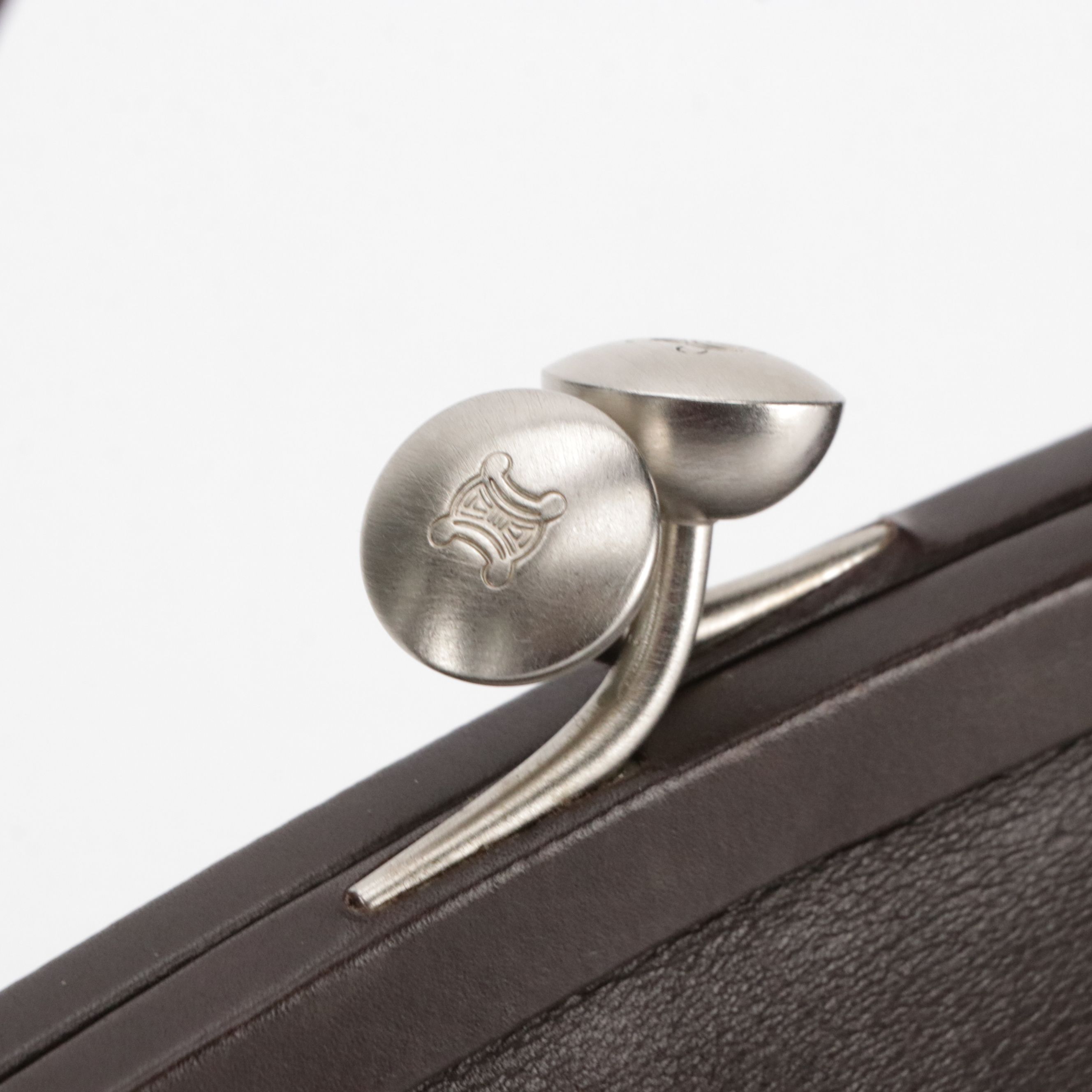 Celine Brown Leather Kiss Lock Boogie Handbag with Contrast Stitching