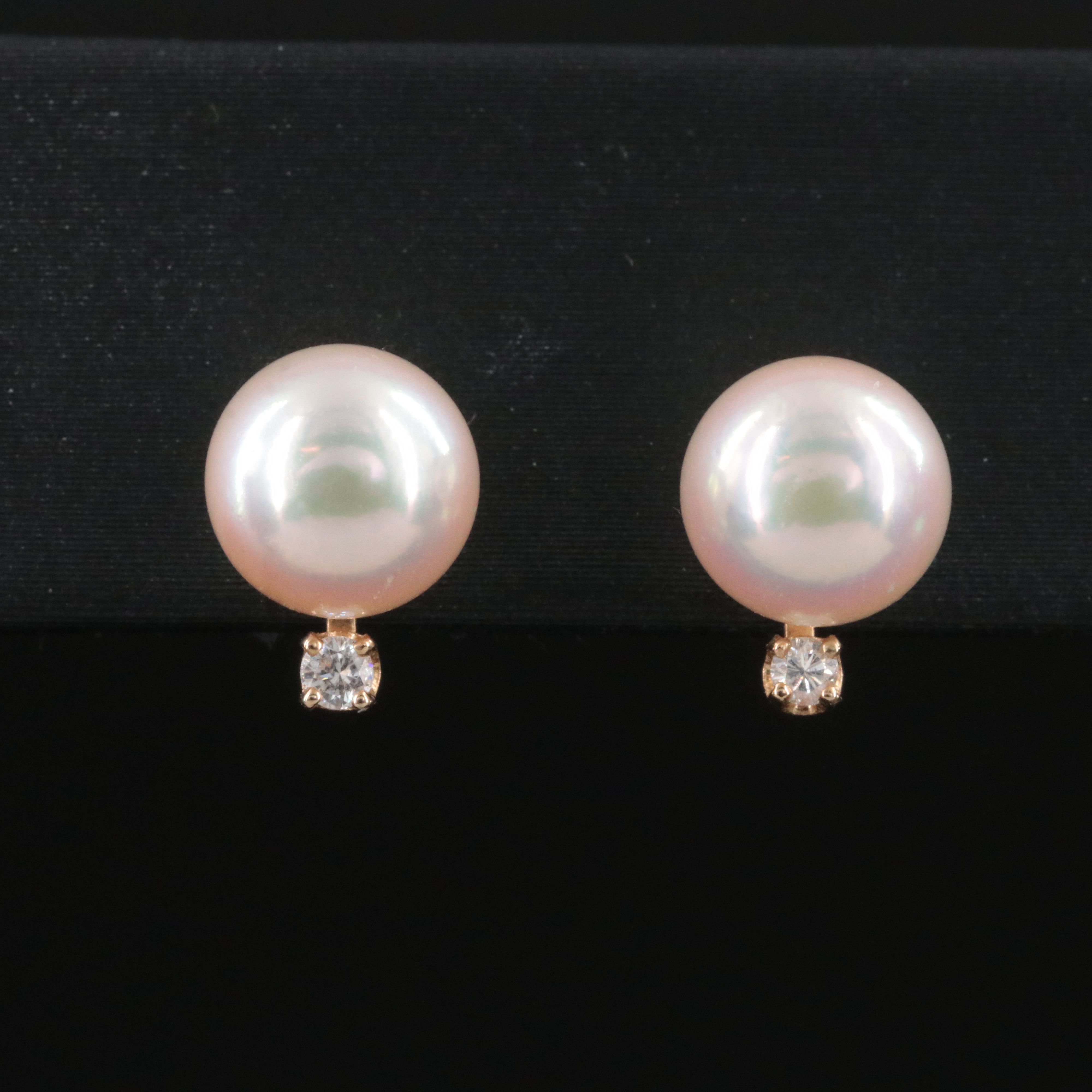 14K Pearl and Diamond Stud Earrings