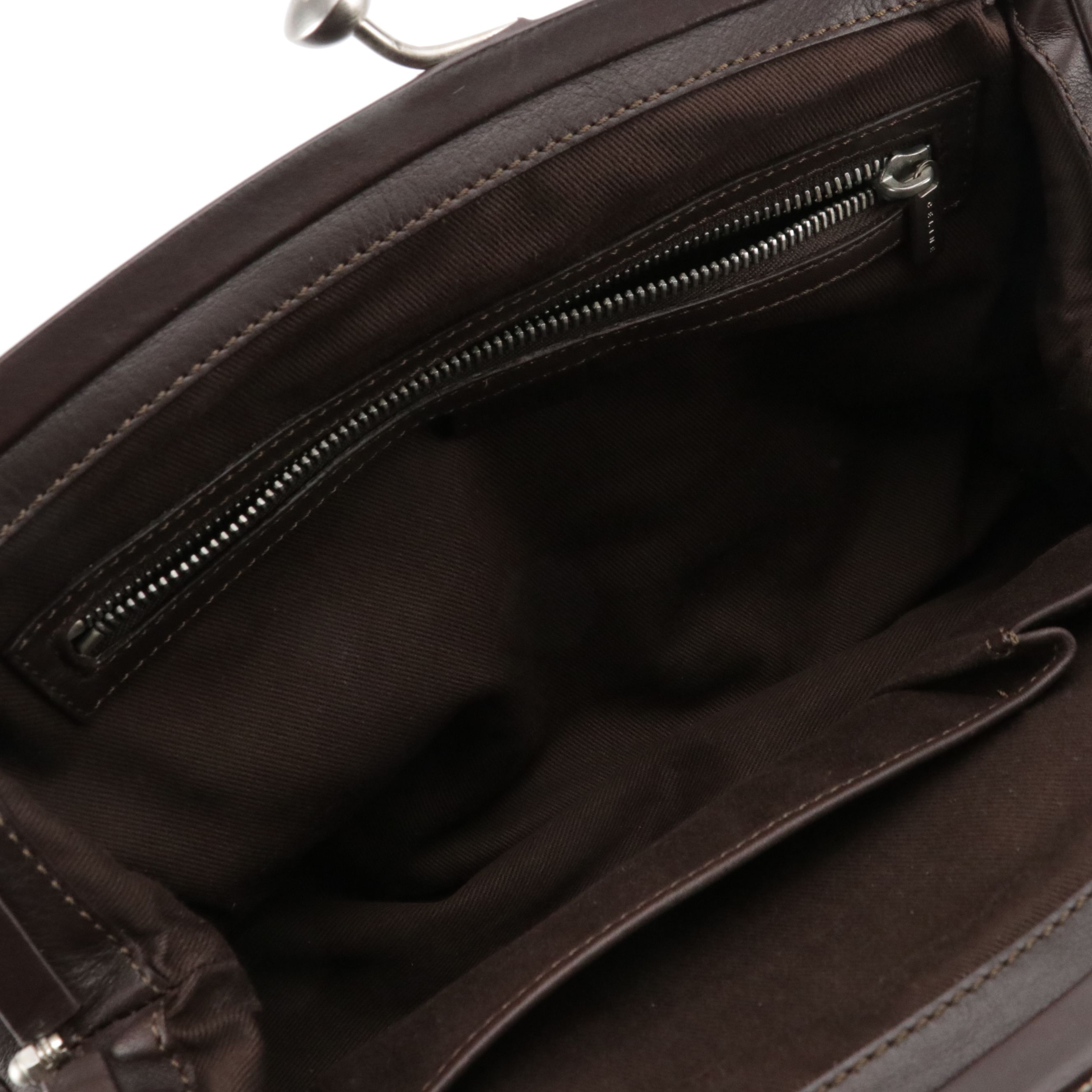 Celine Brown Leather Kiss Lock Boogie Handbag with Contrast Stitching