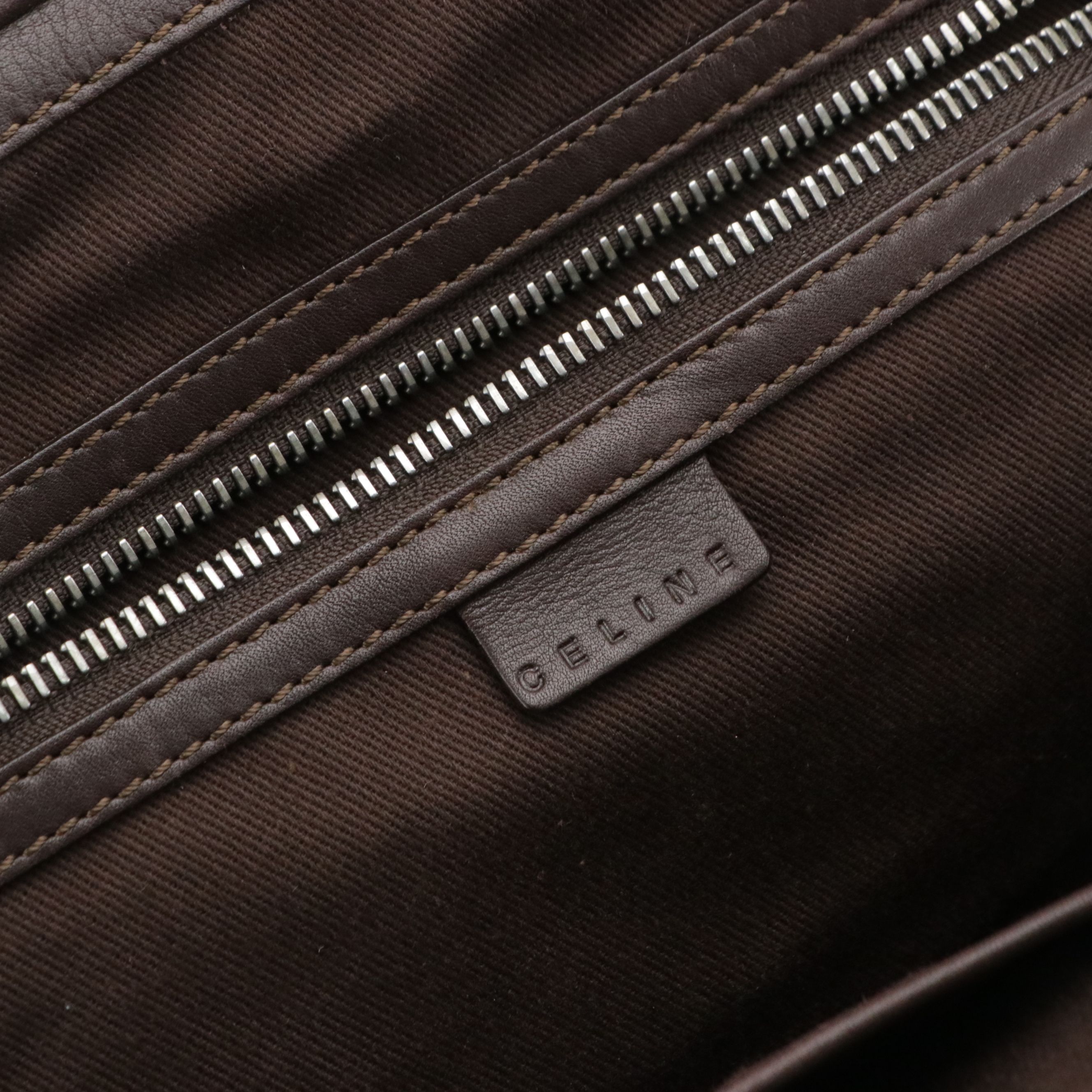 Celine Brown Leather Kiss Lock Boogie Handbag with Contrast Stitching