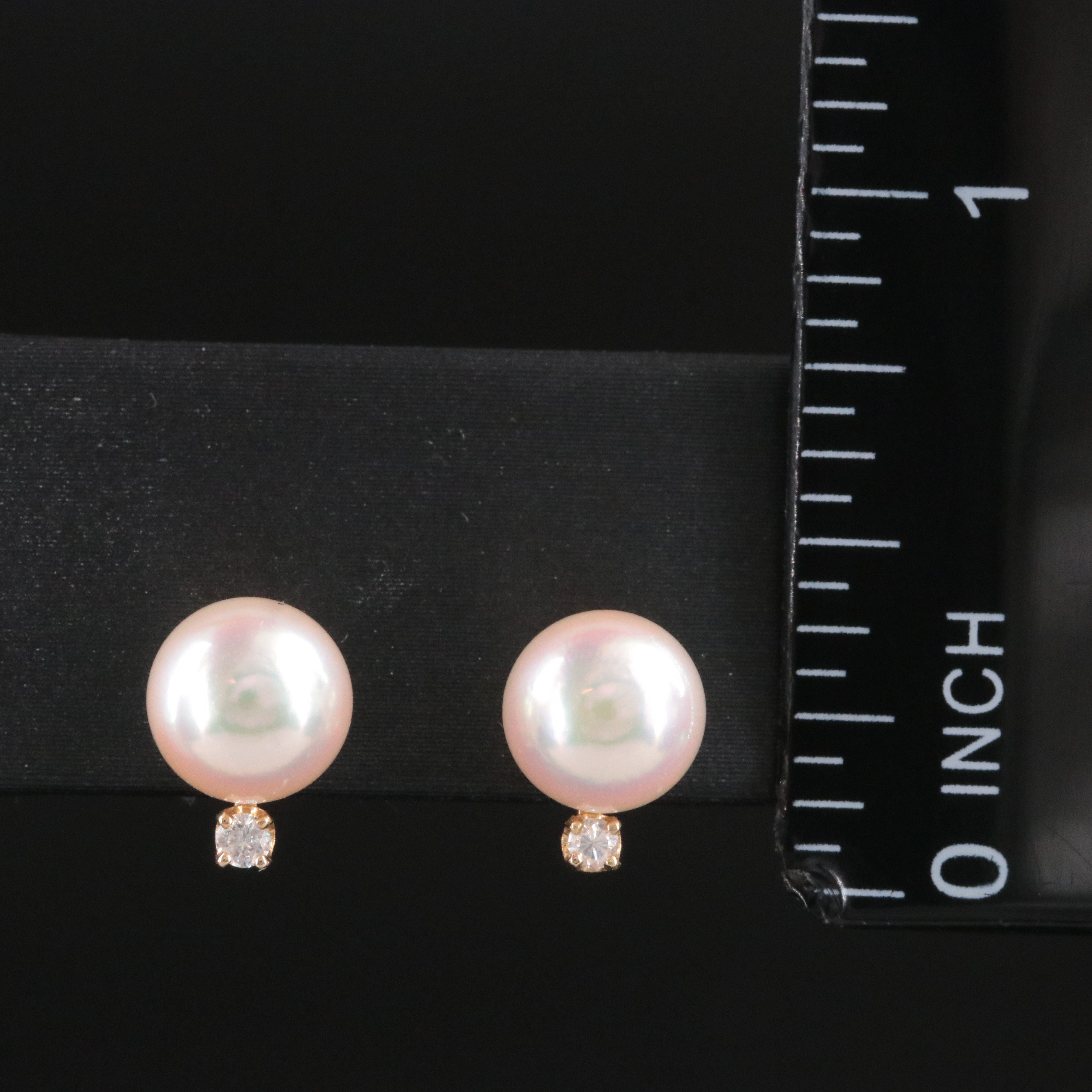 14K Pearl and Diamond Stud Earrings