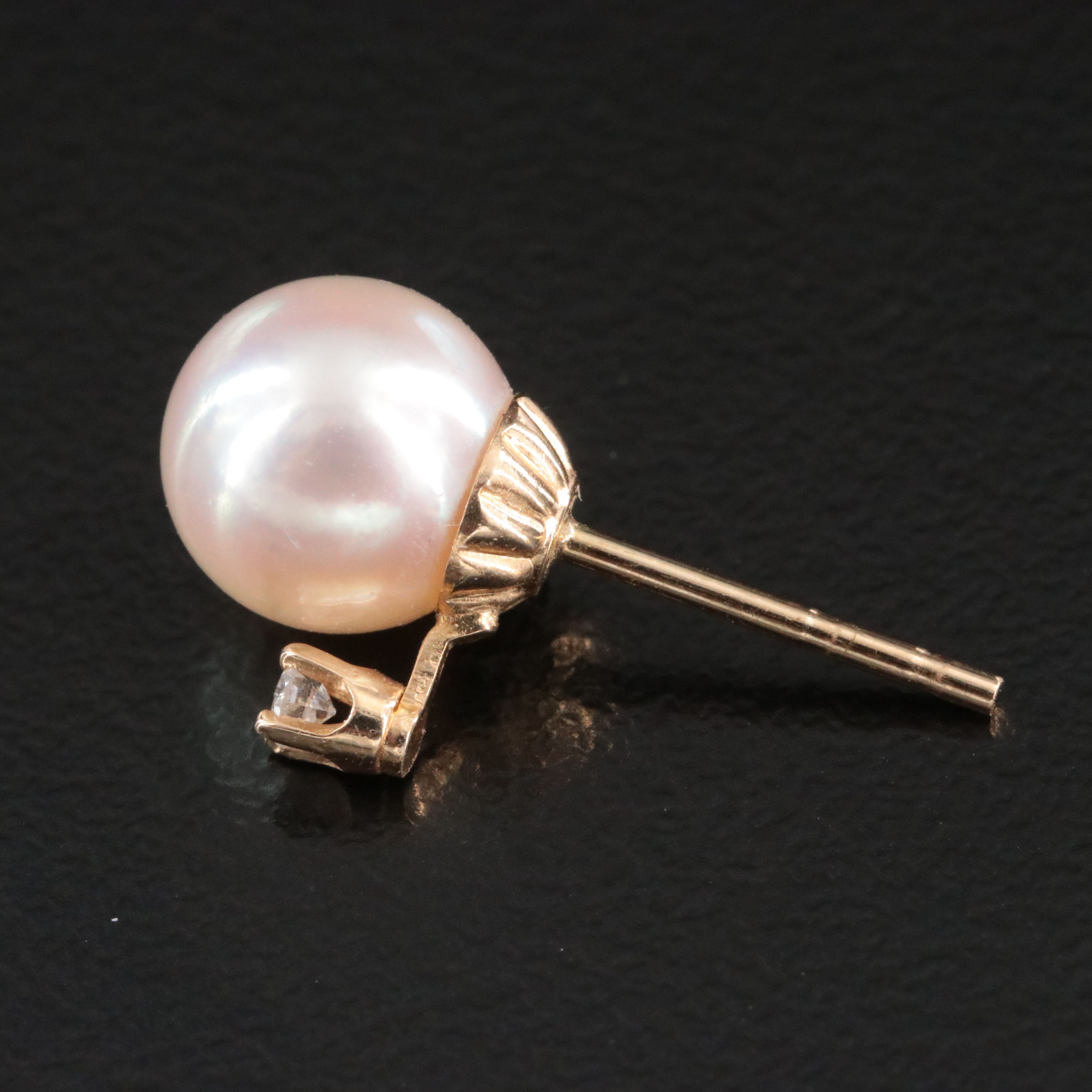 14K Pearl and Diamond Stud Earrings