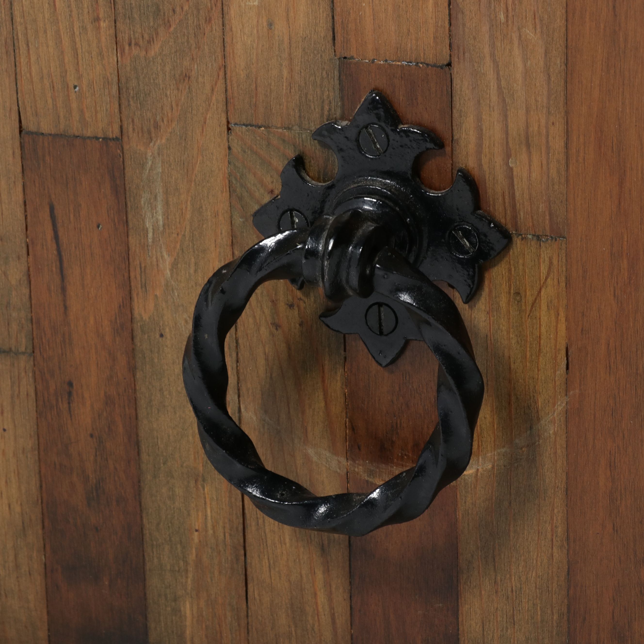 Rustic Parquet-Style Hardwood Cube Side Table with Cabinet, 21st Century