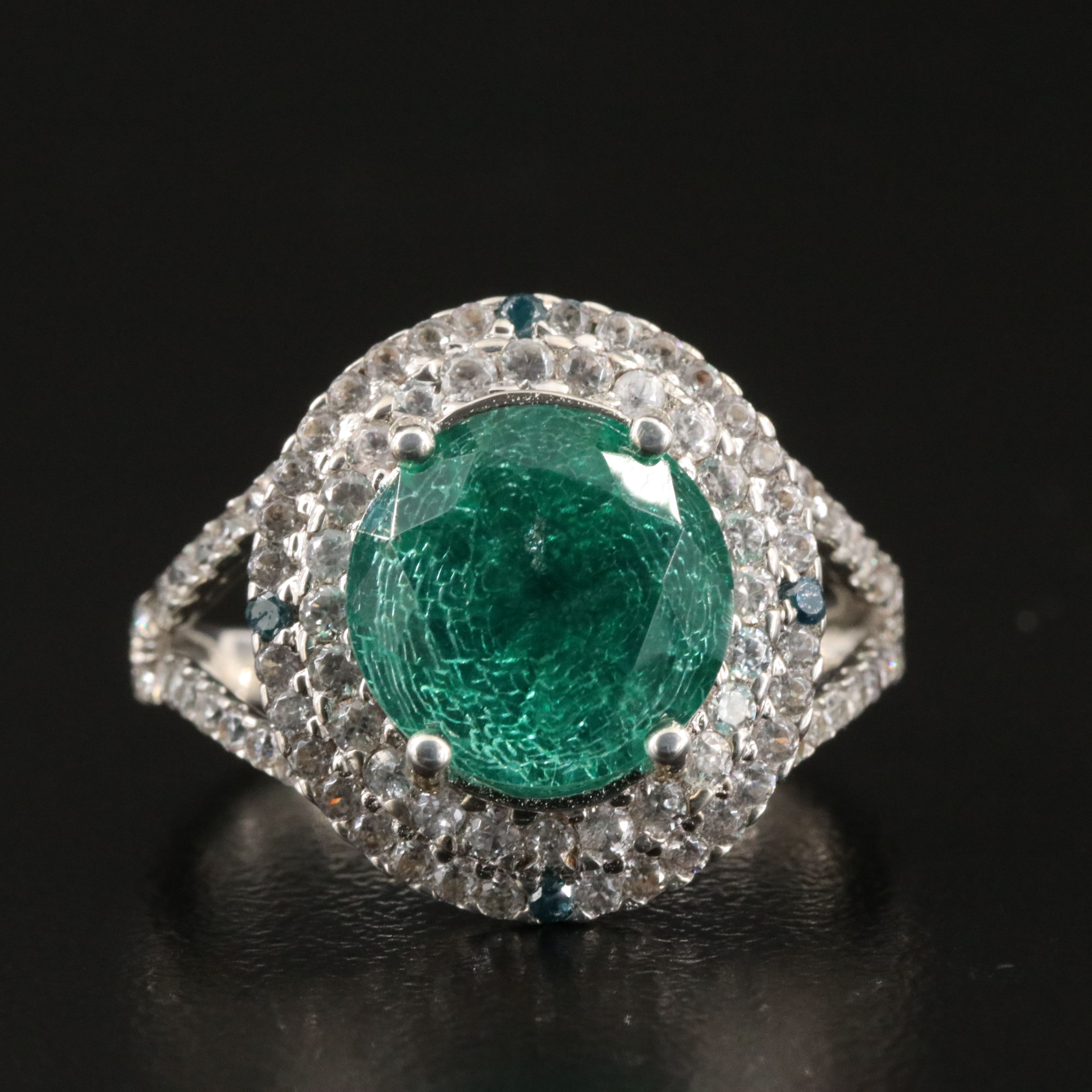 Sterling Quartz, Zircon and Fancy Blue Diamond Ring