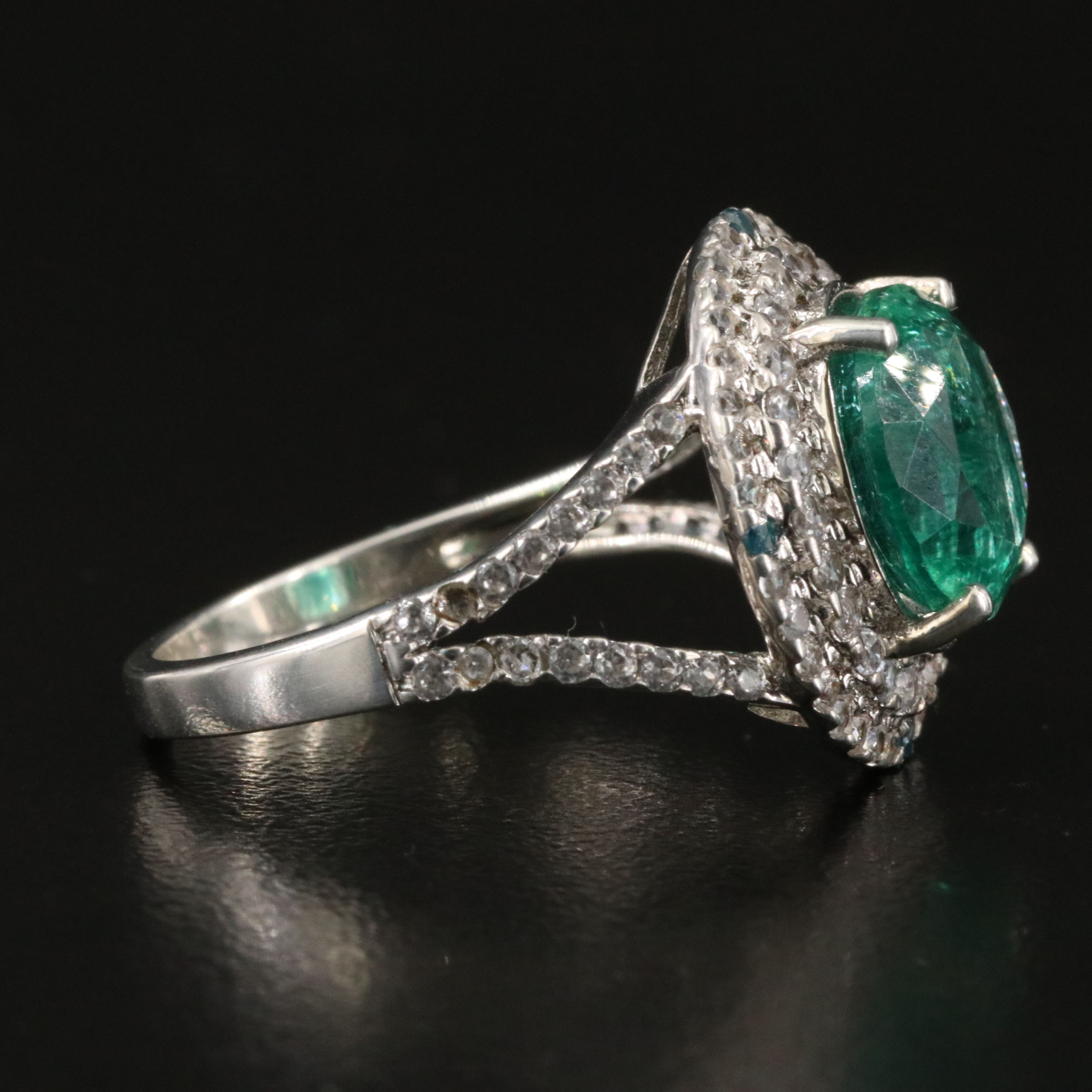 Sterling Quartz, Zircon and Fancy Blue Diamond Ring