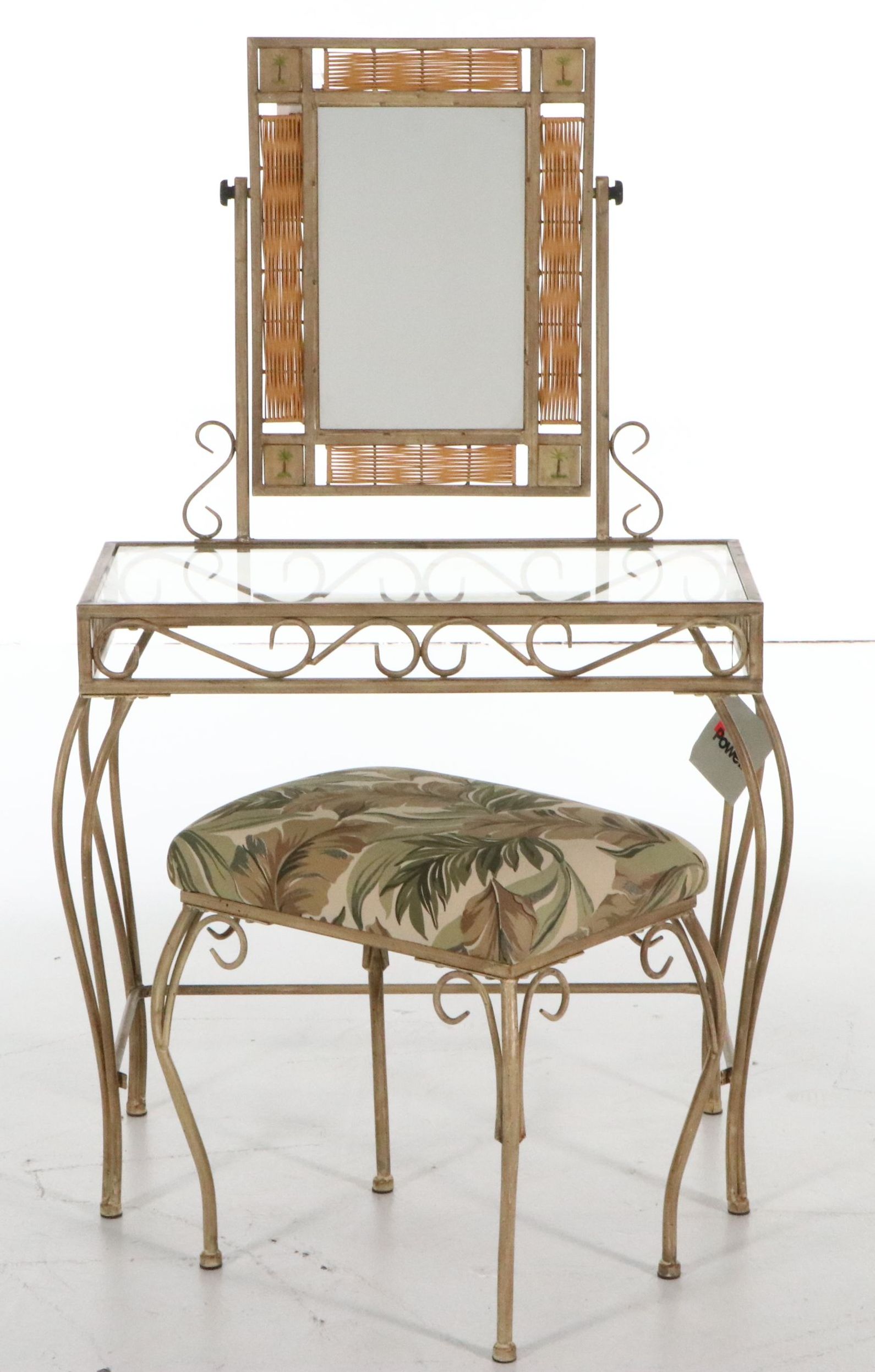 Powell Furniture Tropical Style Wrought Iron Vanity and Stool, 21st Century
