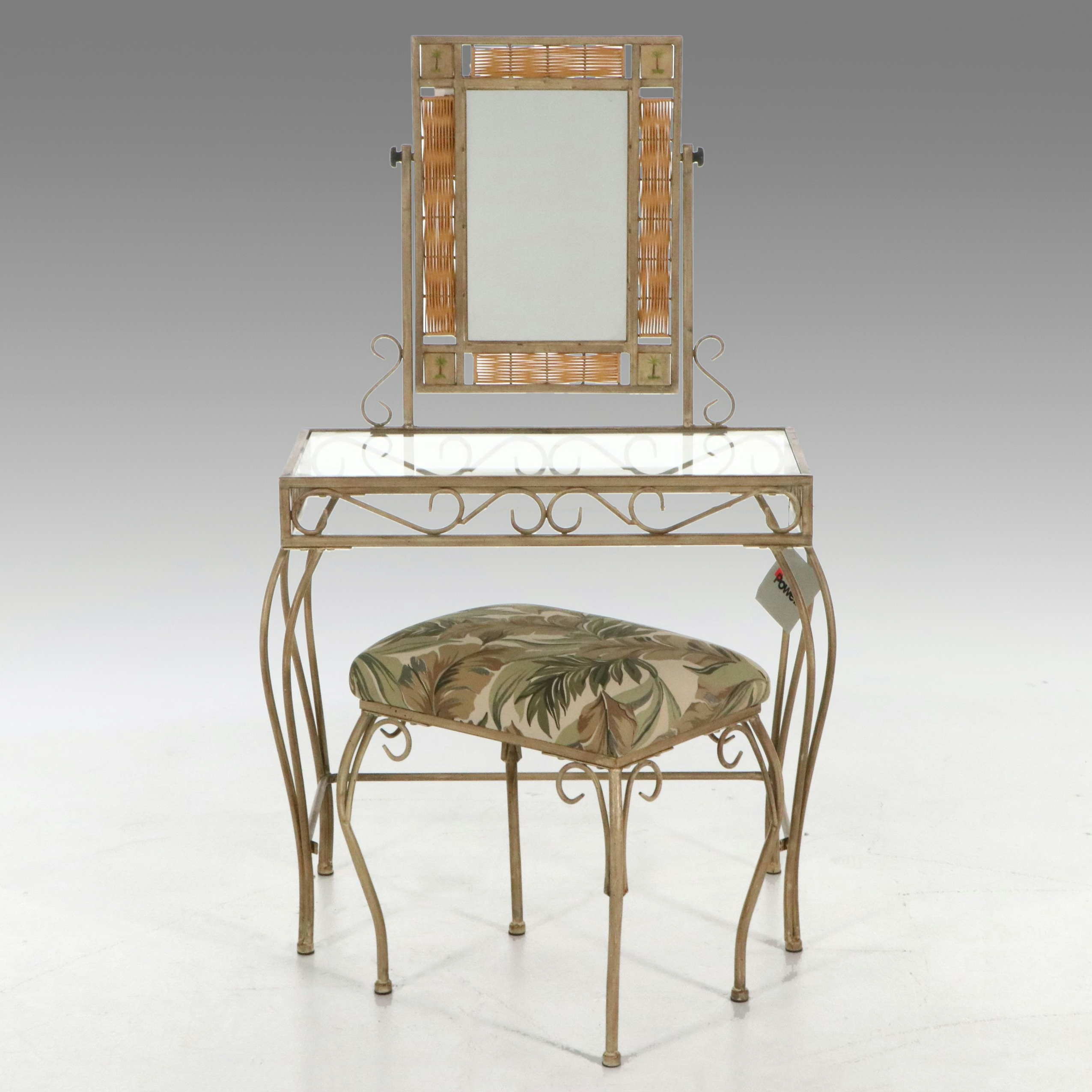 Powell Furniture Tropical Style Wrought Iron Vanity and Stool, 21st Century