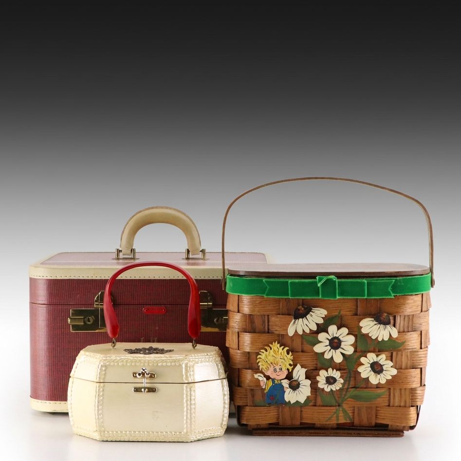 Star-Craft Luggage Train Case with Hand-Decorated Wood Purses