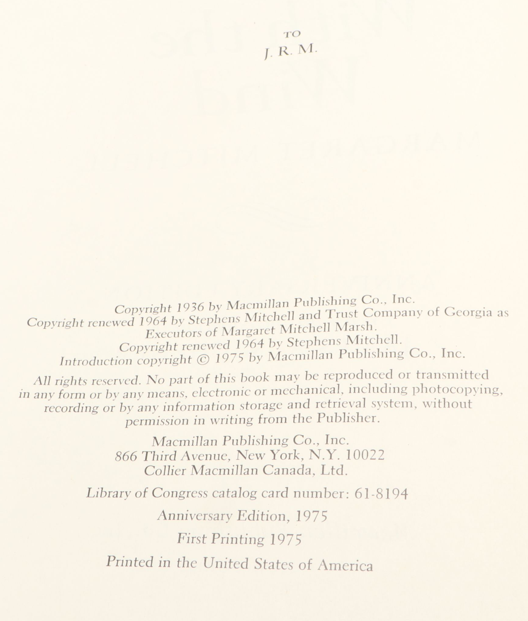 Anniversary Edition "Gone with the Wind" by Margaret Mitchell, 1975