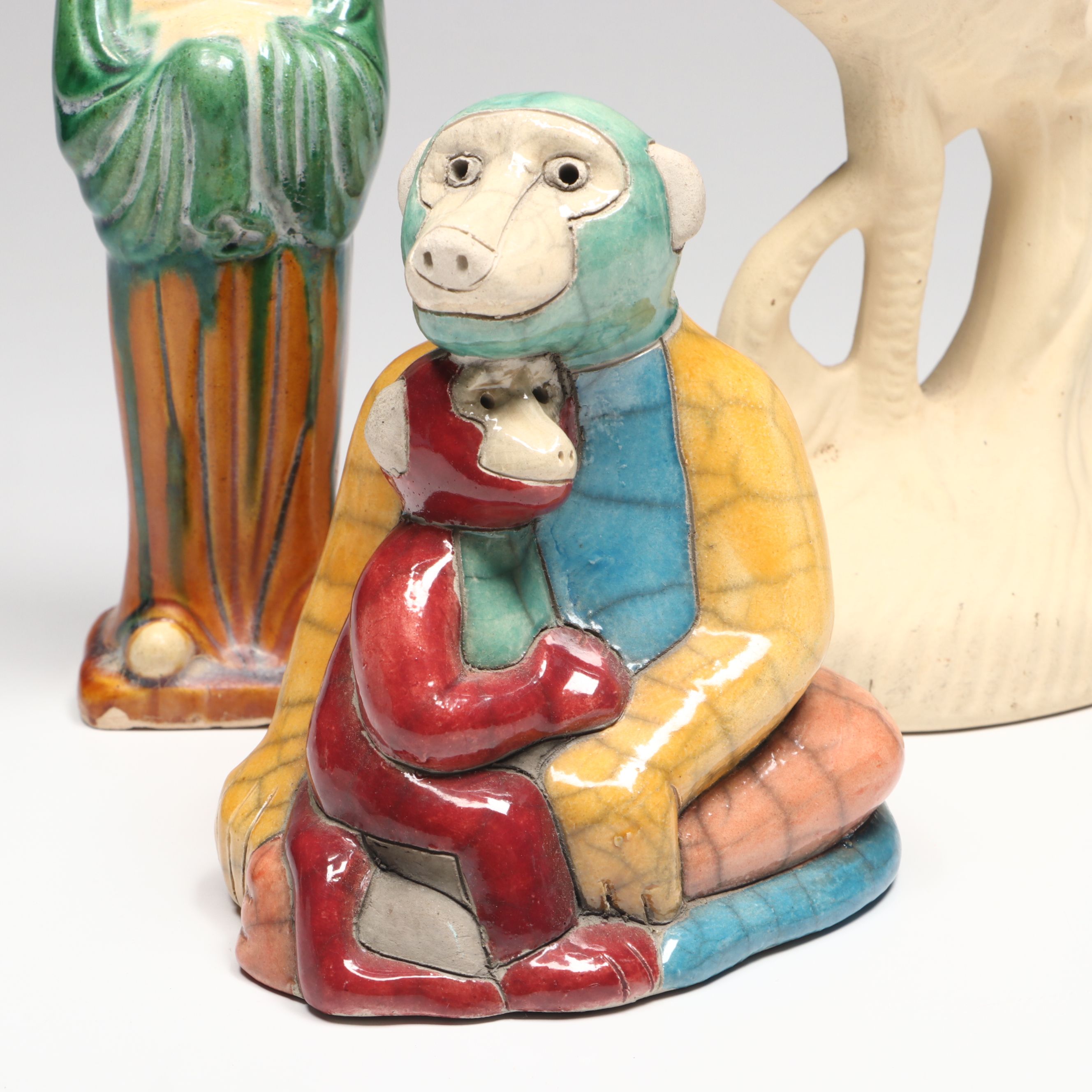 Chinese Tang Style Sancai Glaze Female Figure, Other Crane and Monkey Figures