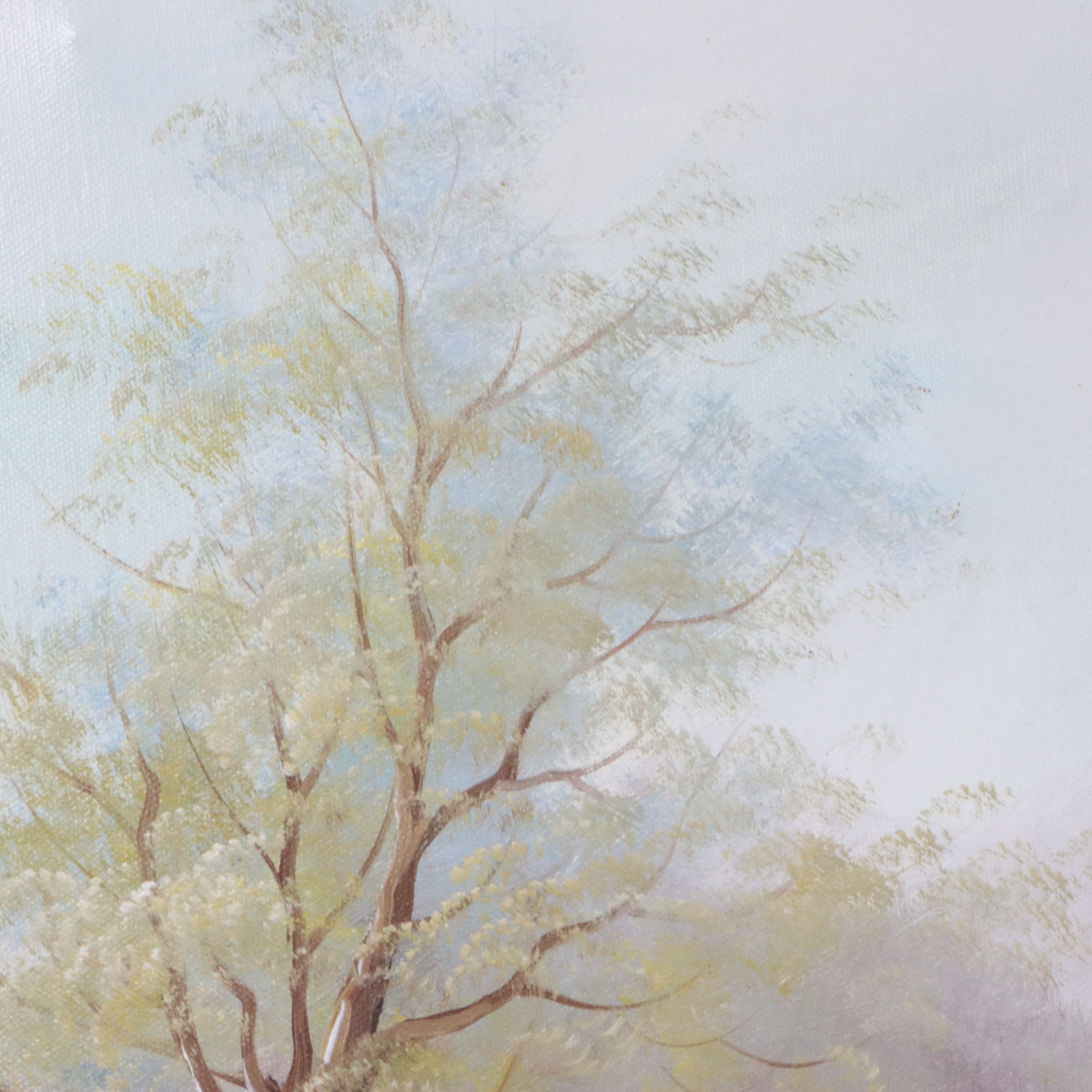 Swan River Landscape Oil Painting, Late 20th Century