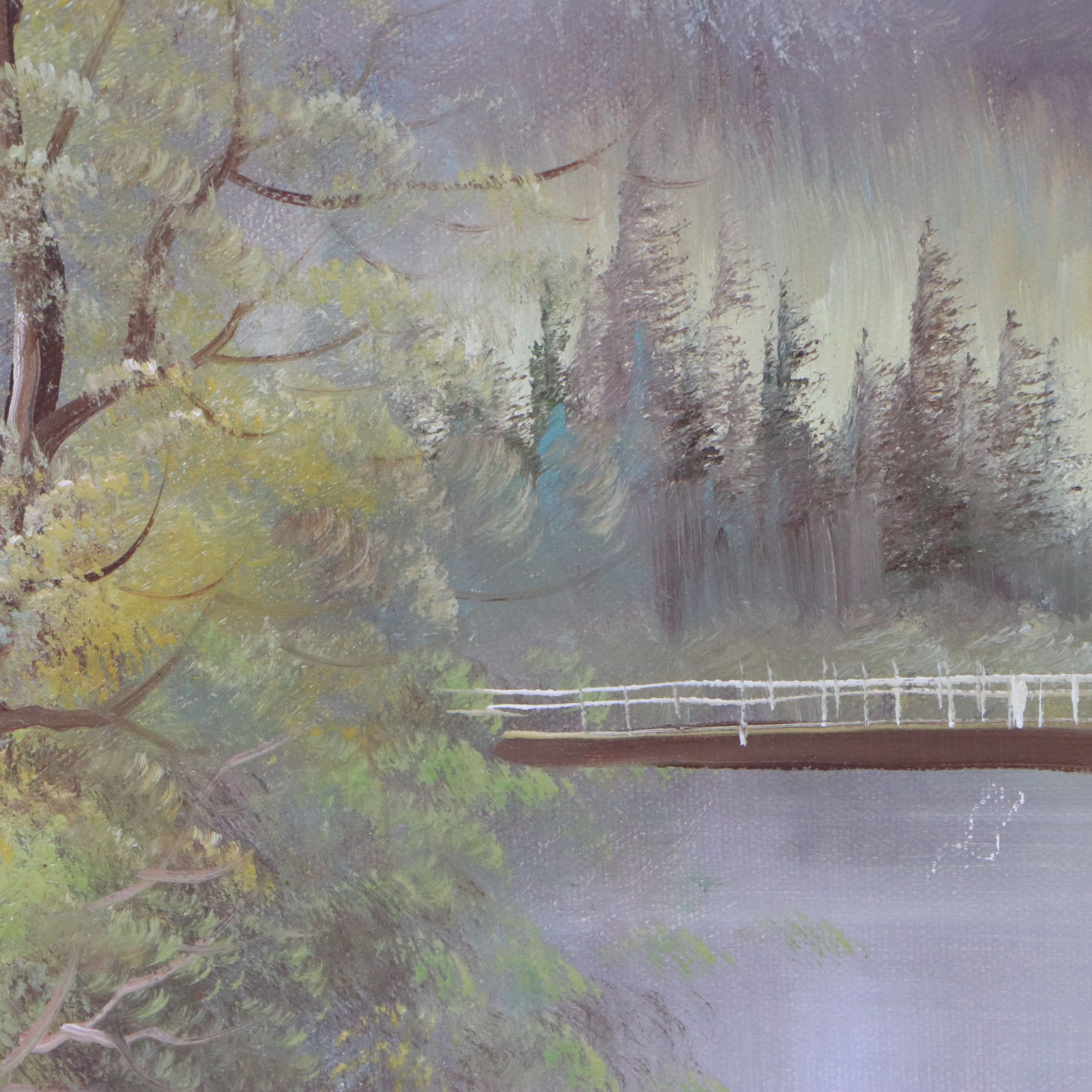 Swan River Landscape Oil Painting, Late 20th Century