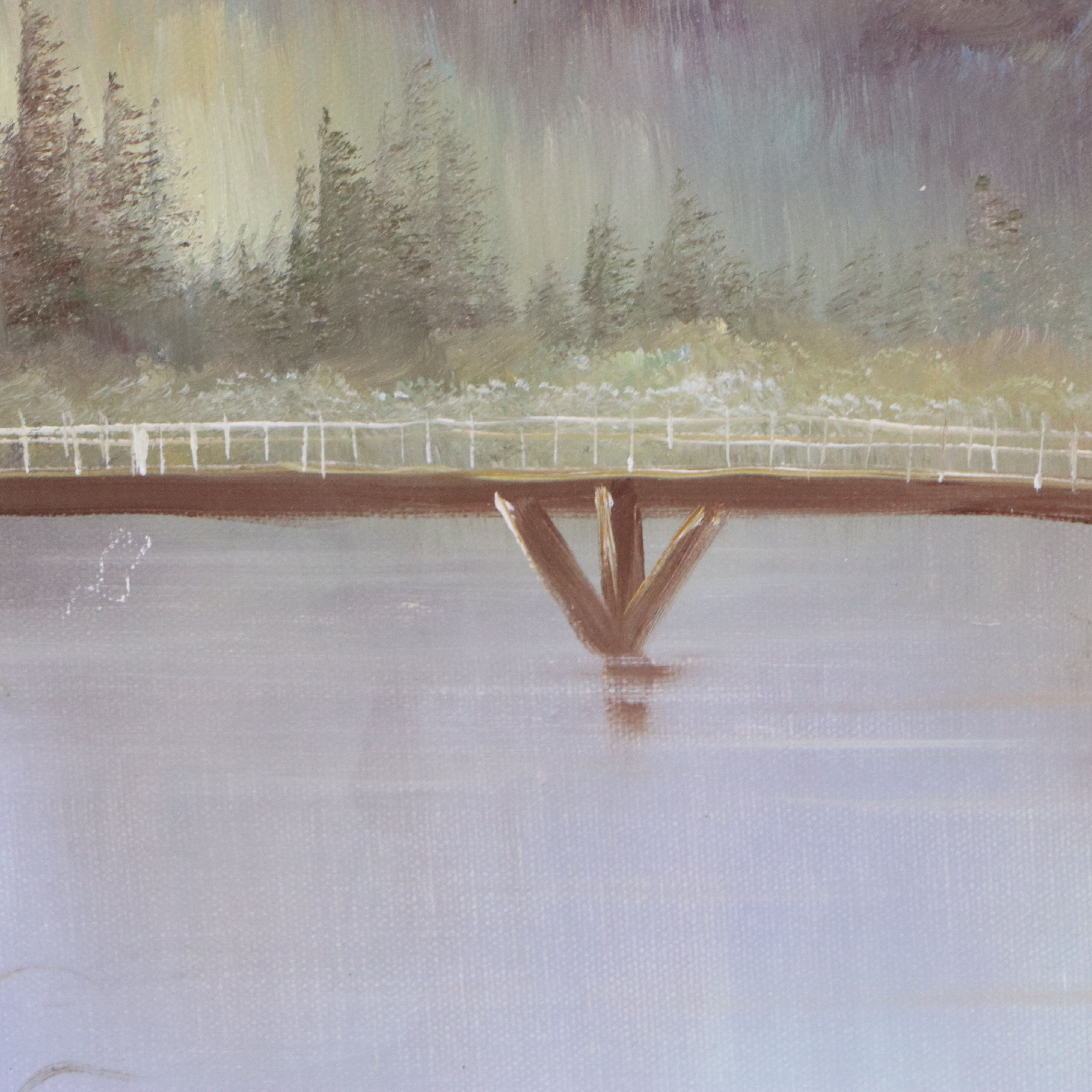 Swan River Landscape Oil Painting, Late 20th Century