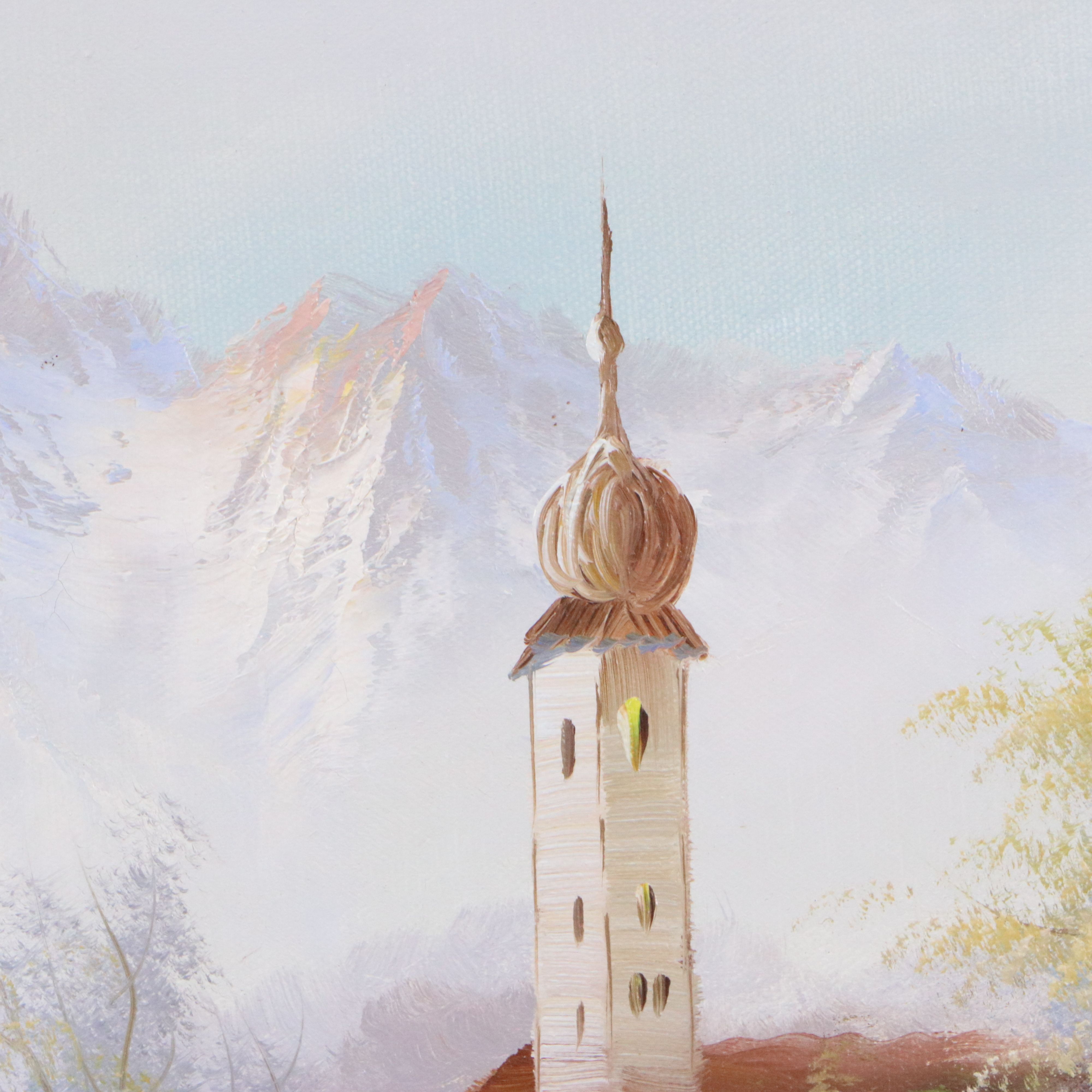 Swan River Landscape Oil Painting, Late 20th Century