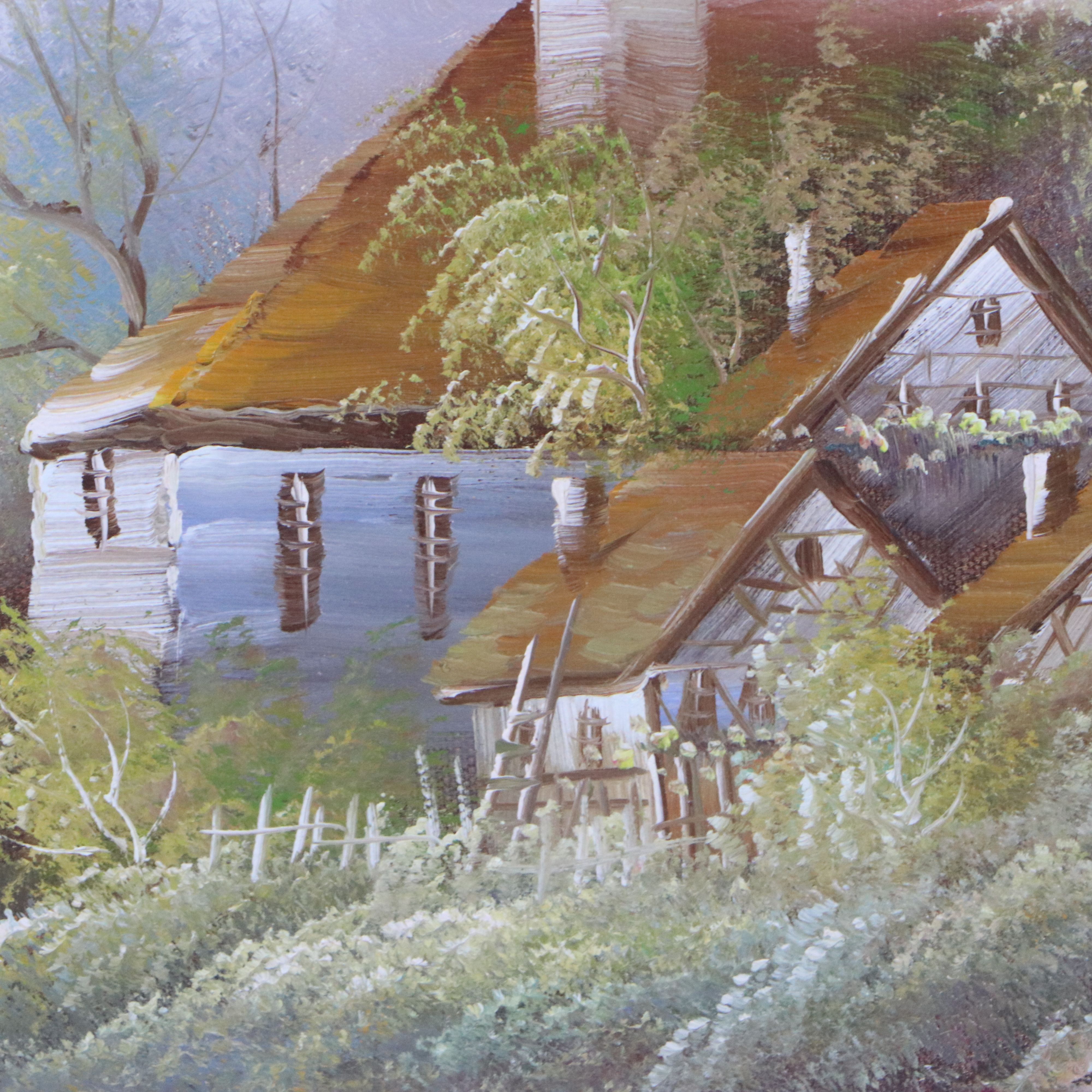 Swan River Landscape Oil Painting, Late 20th Century