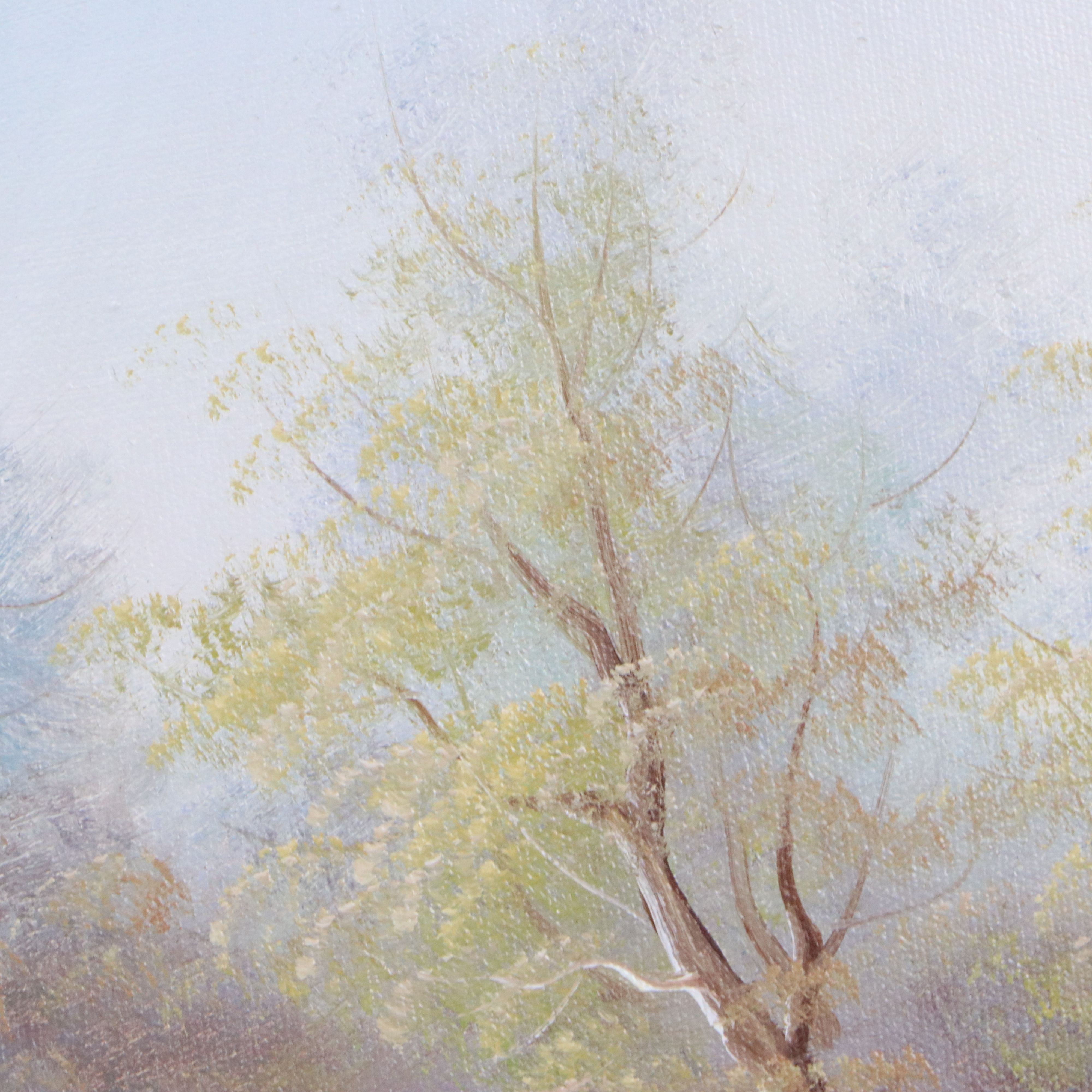 Swan River Landscape Oil Painting, Late 20th Century