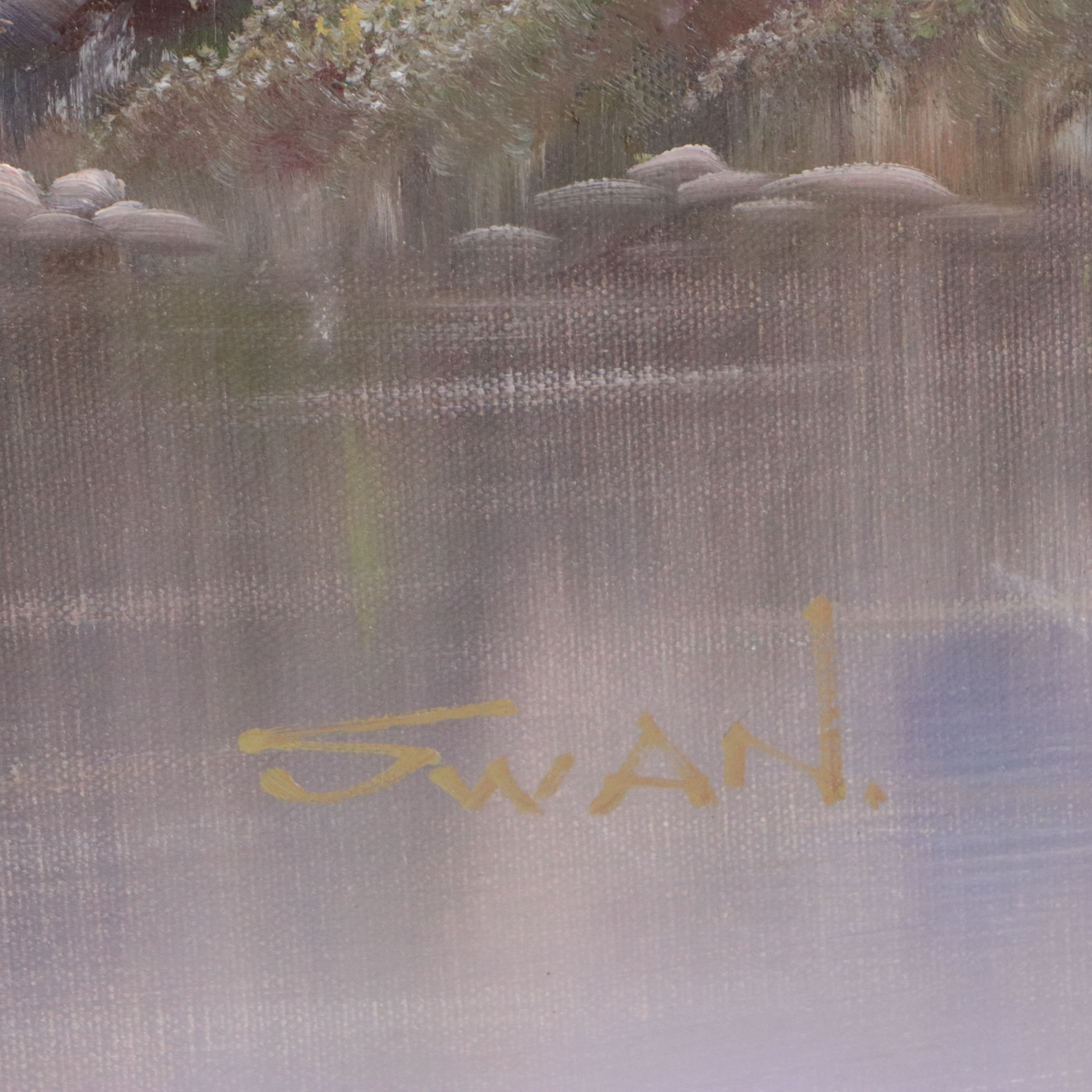 Swan River Landscape Oil Painting, Late 20th Century