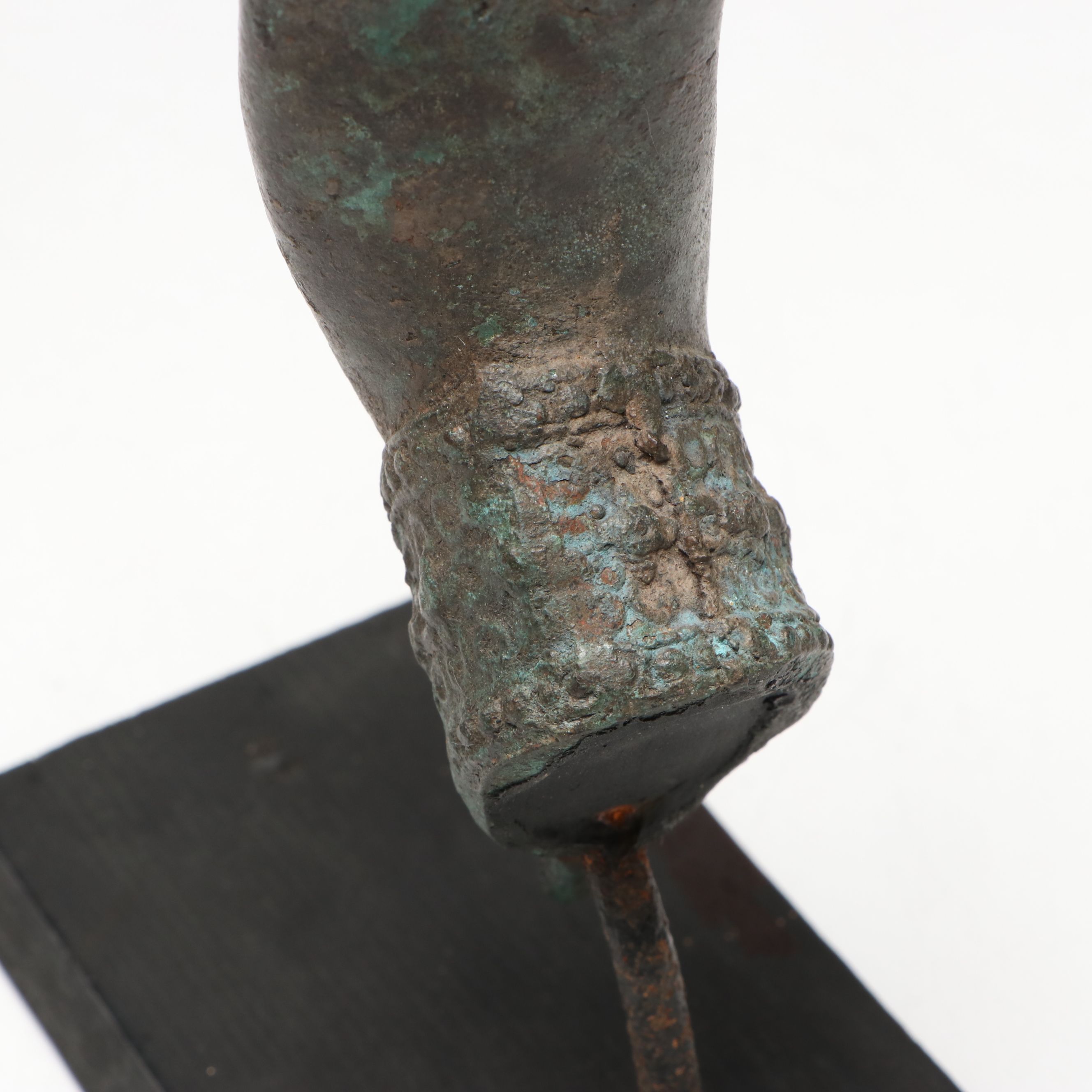 Thai Style Patinated Cast Metal Buddha Hand on Wooden Base