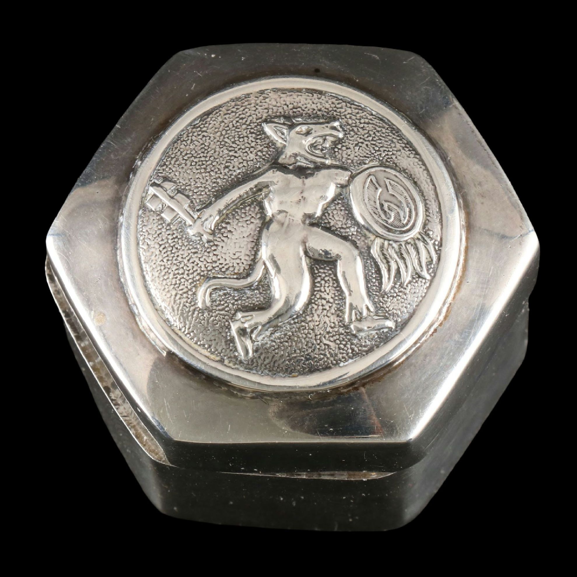Taxco Mexico Sterling Silver Aztec Jaguar Warrior Snuff Box