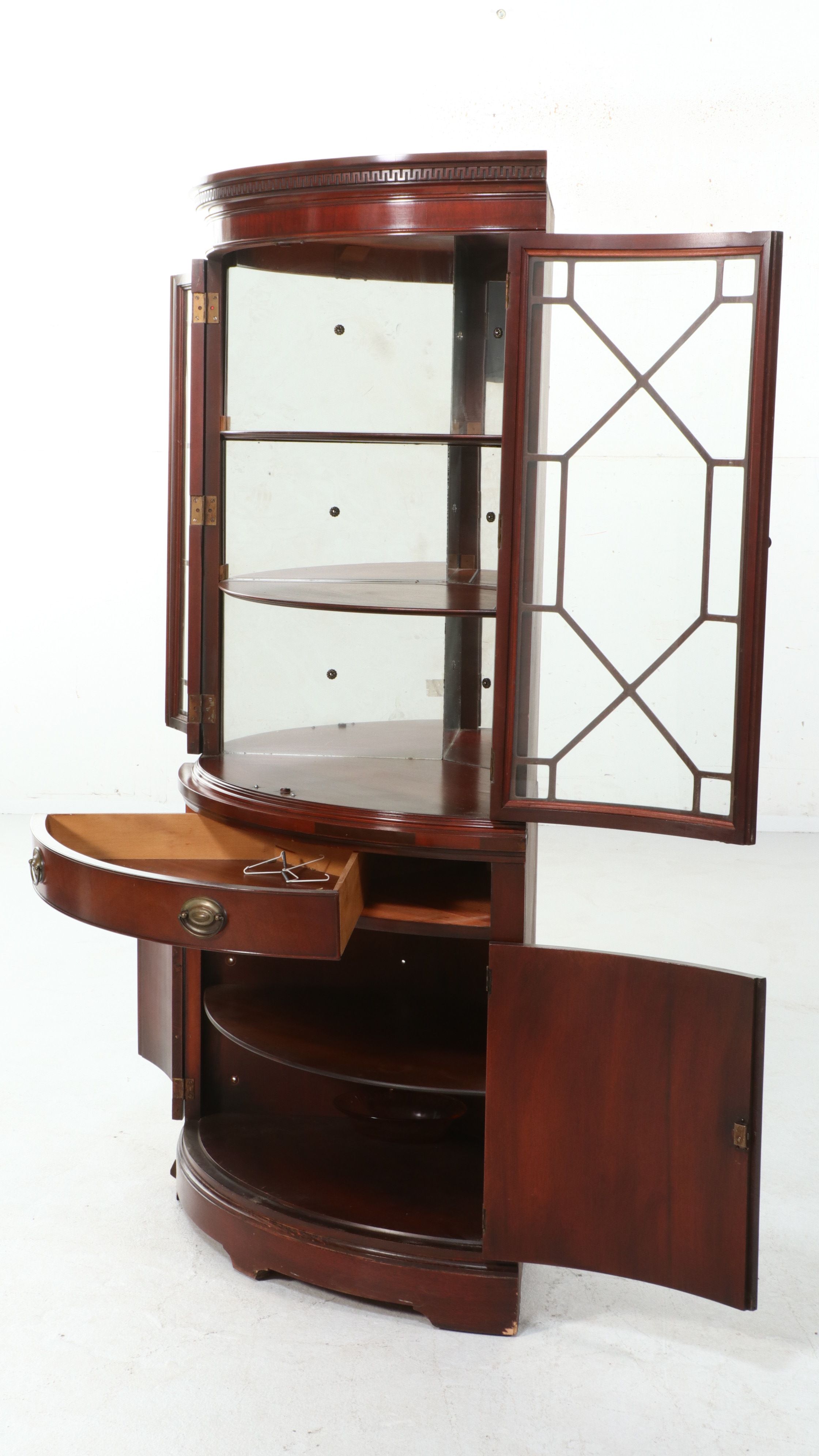 Georgian Style Mahogany Bowfront Corner China Cabinet, Mid to Late 20th Century