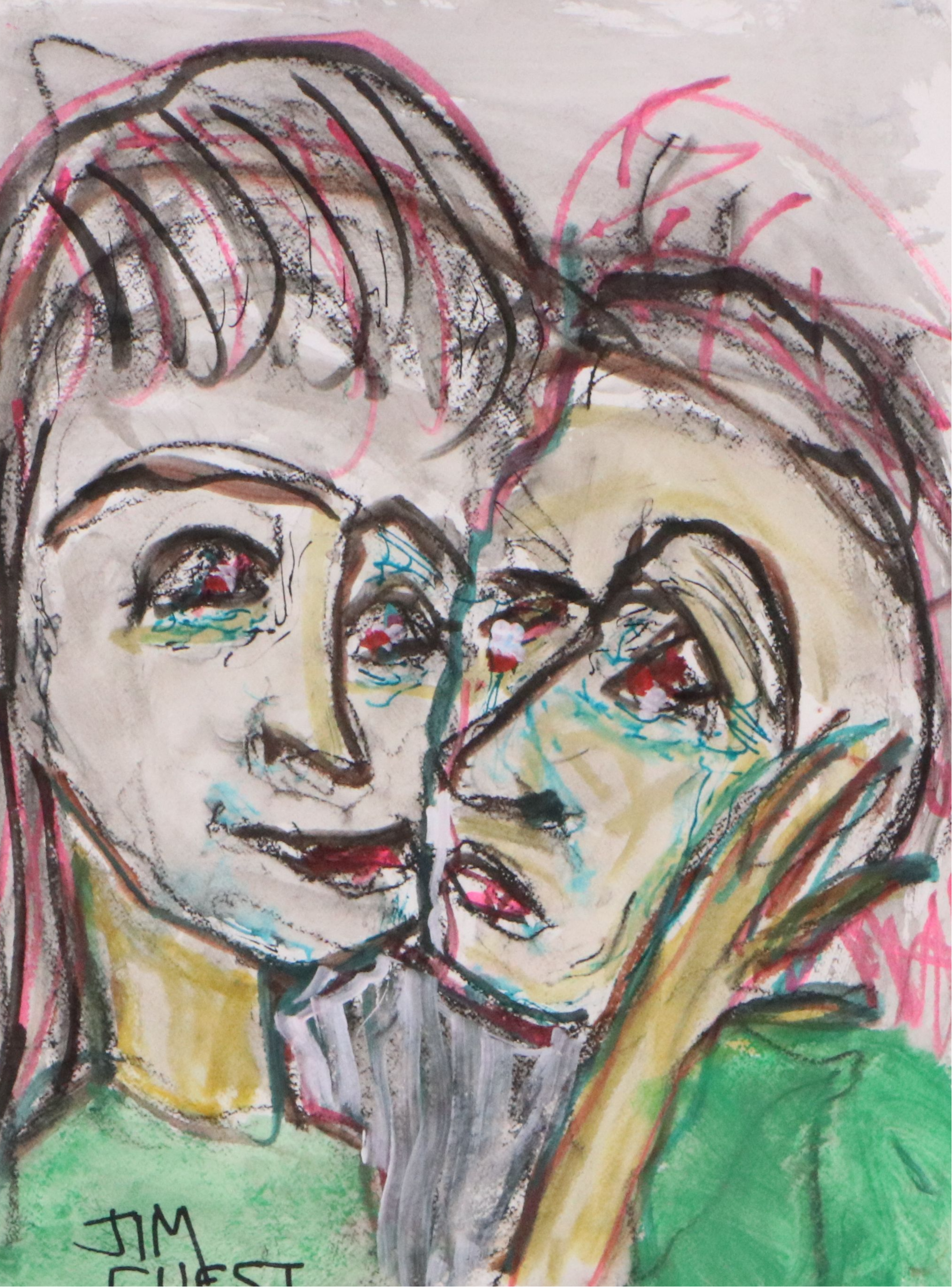 Jim Guest Mixed Media Painting of Couple