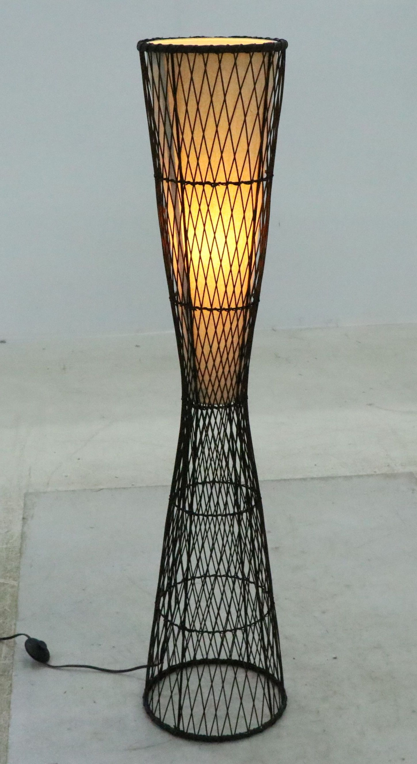 AtHome Contemporary Brown Rattan Uplight Floor Lamp with Linen Shade