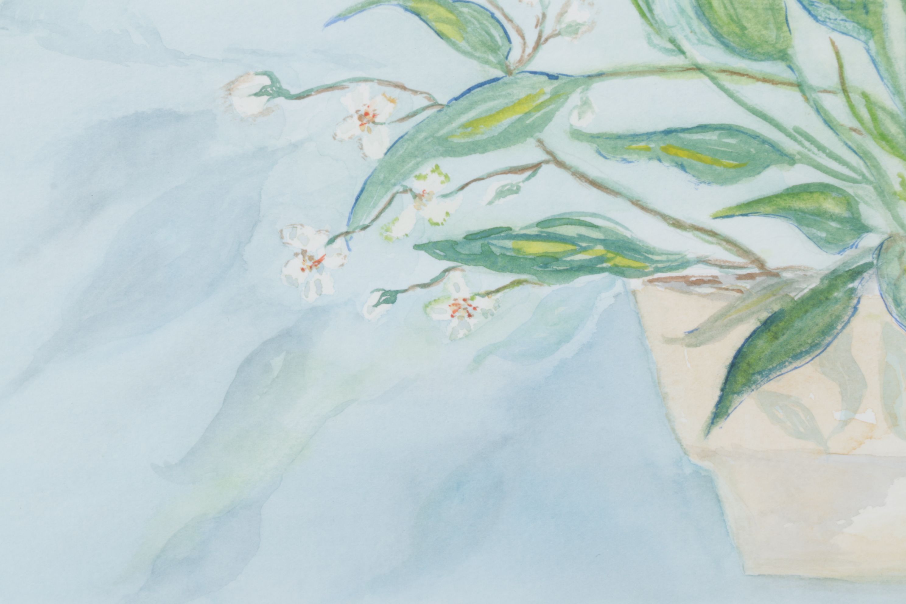 Lorraine L. Reeves Floral Watercolor Still Life Painting of Potted Plant, 1996