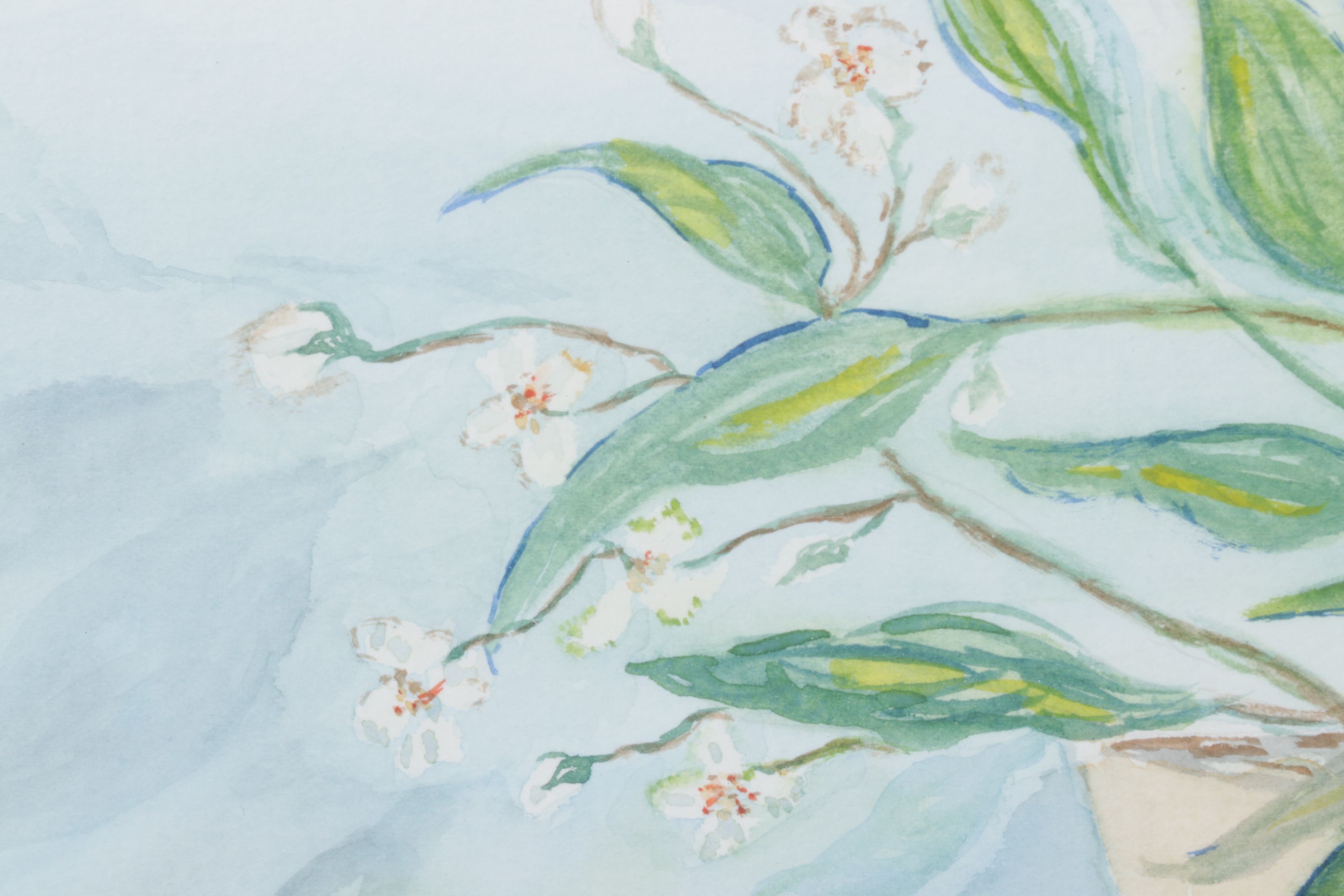 Lorraine L. Reeves Floral Watercolor Still Life Painting of Potted Plant, 1996