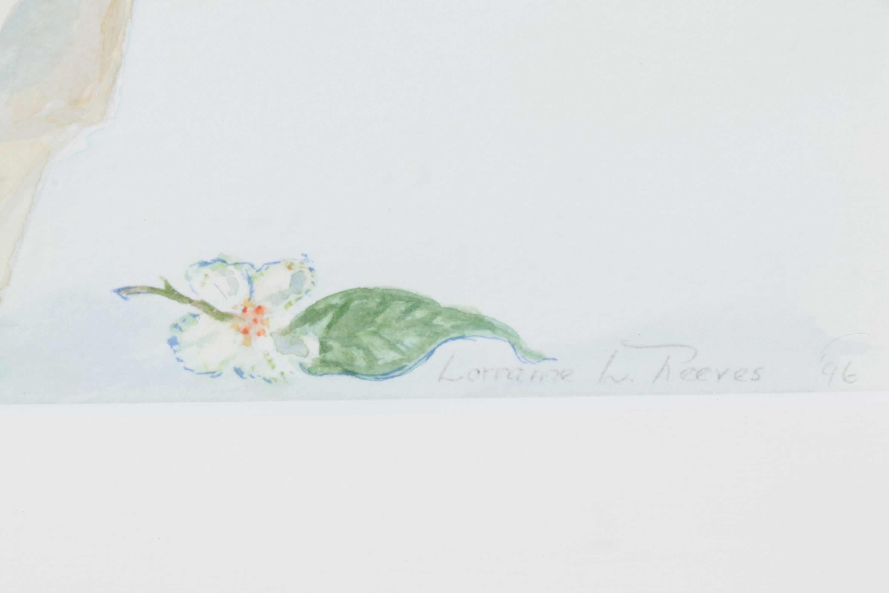 Lorraine L. Reeves Floral Watercolor Still Life Painting of Potted Plant, 1996