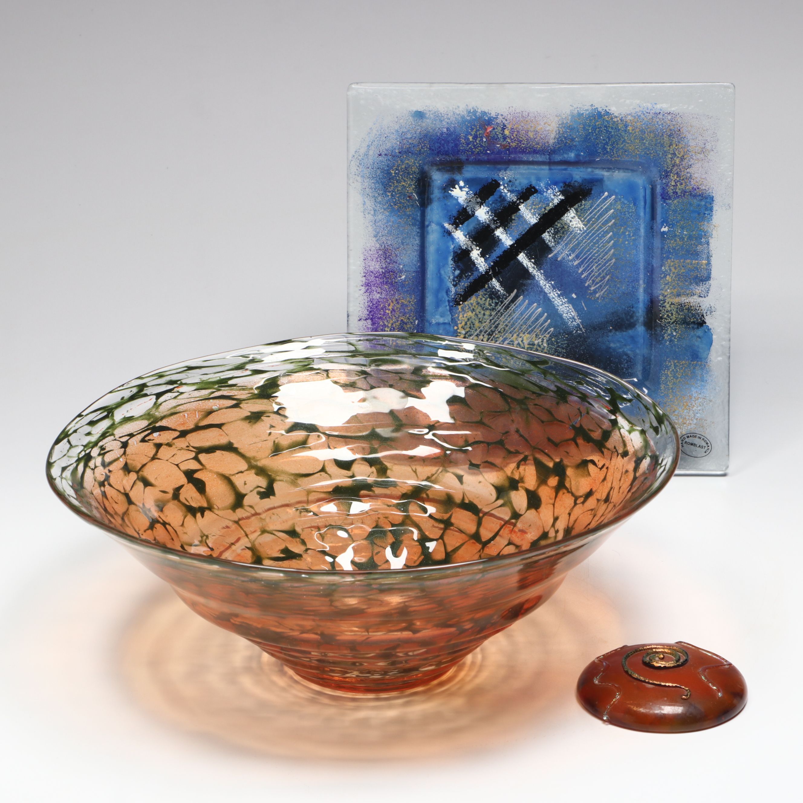 Kjell Engman for Kosta Boda Art Glass Bowl with Other Plate and Paperweight