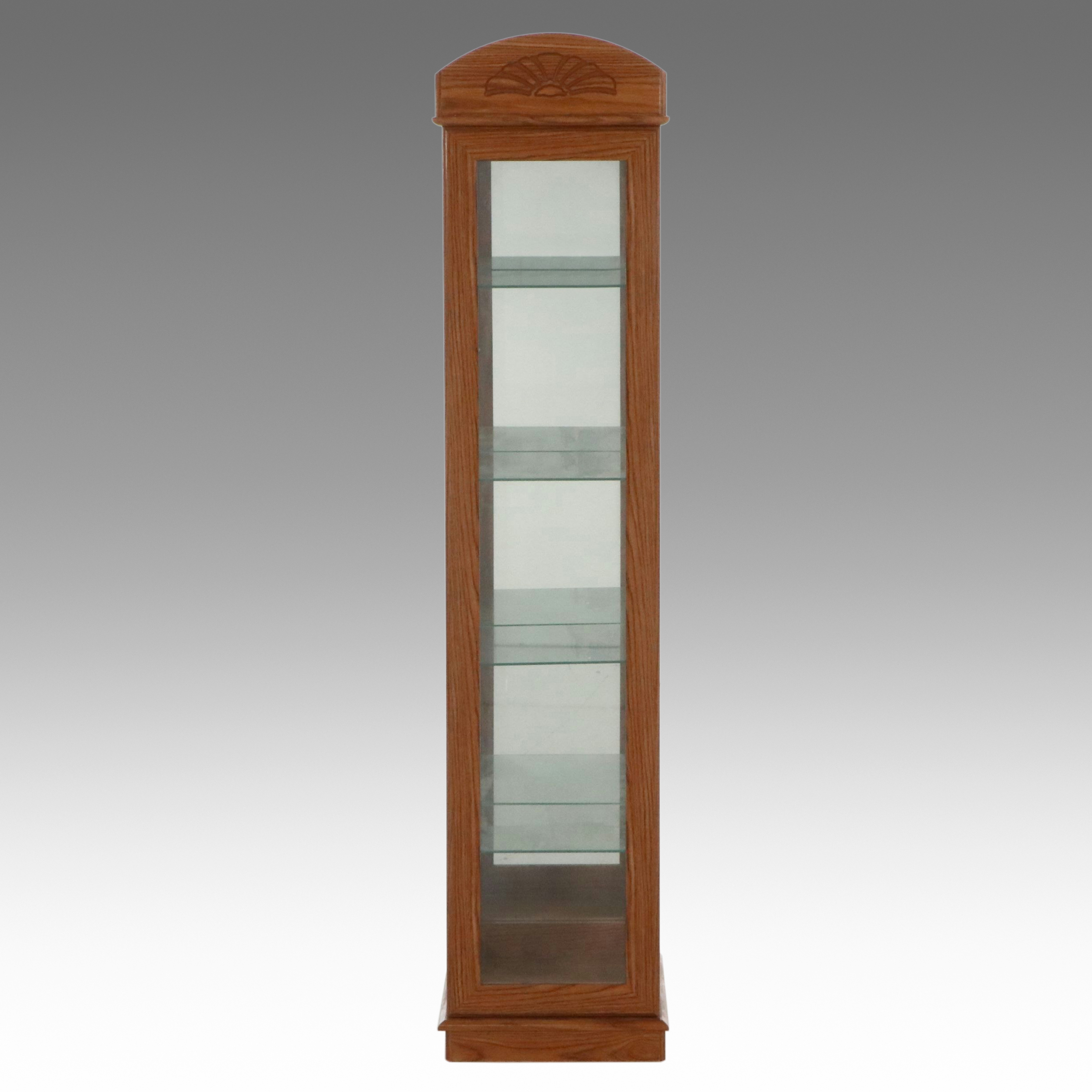 Traditional Style Illuminated Oak Narrow Curio Cabinet