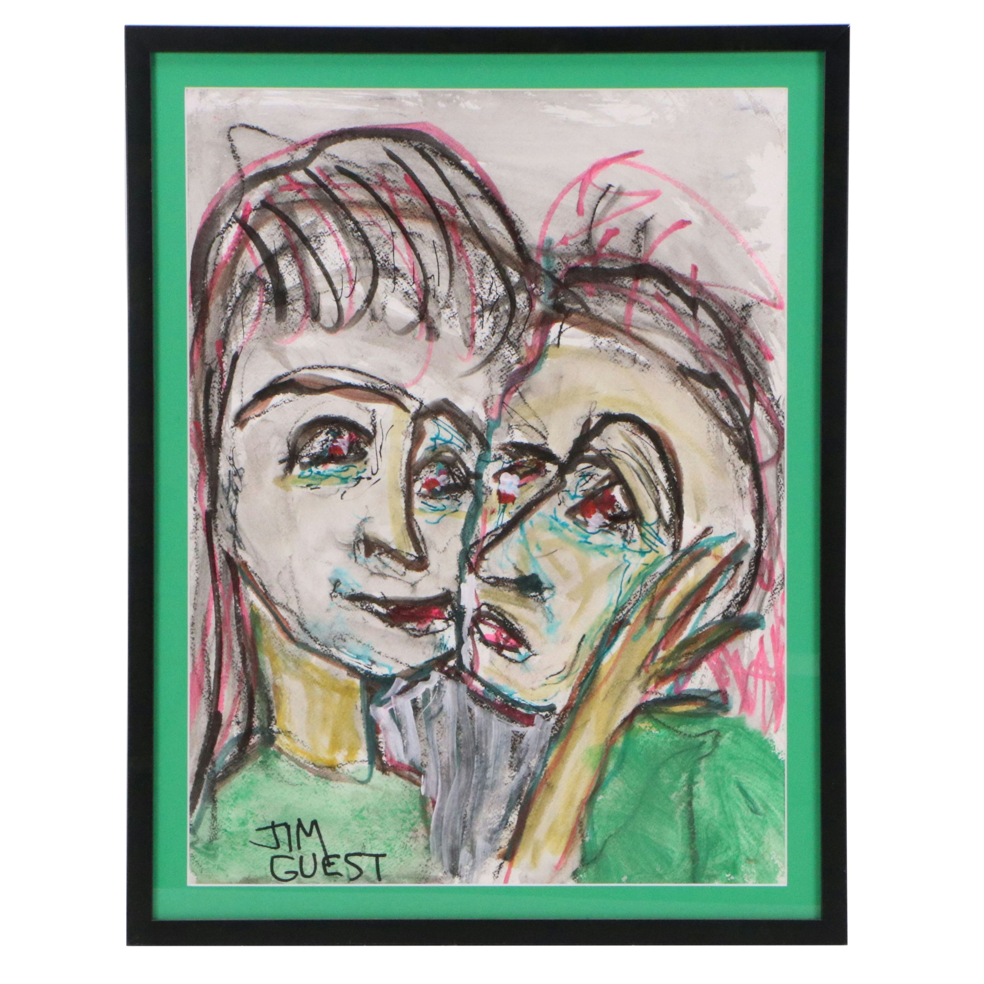 Jim Guest Mixed Media Painting of Couple