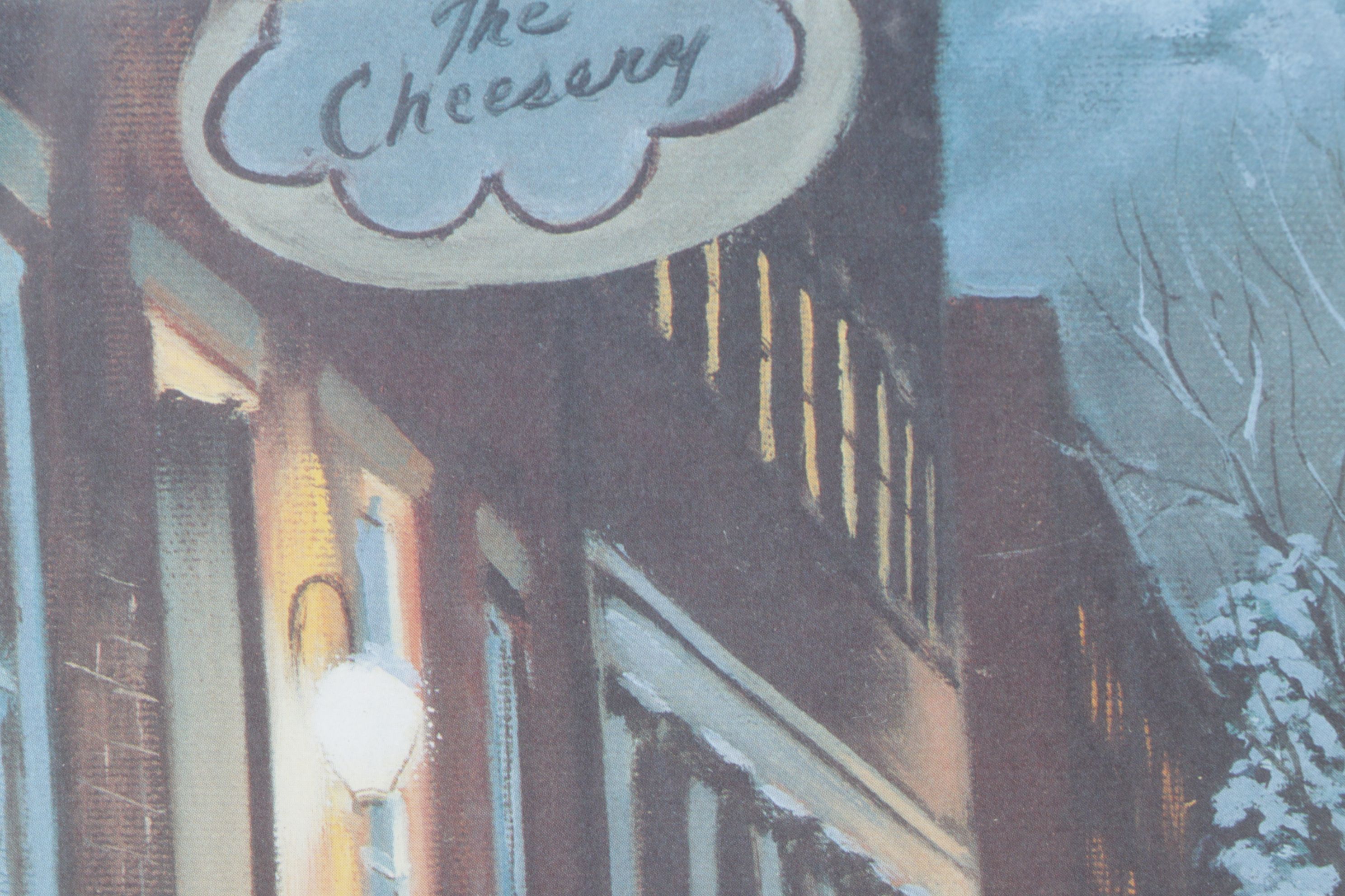 K. W. Thomas Offset Lithograph Scene of Winter Stroll in Roscoe Village, OH