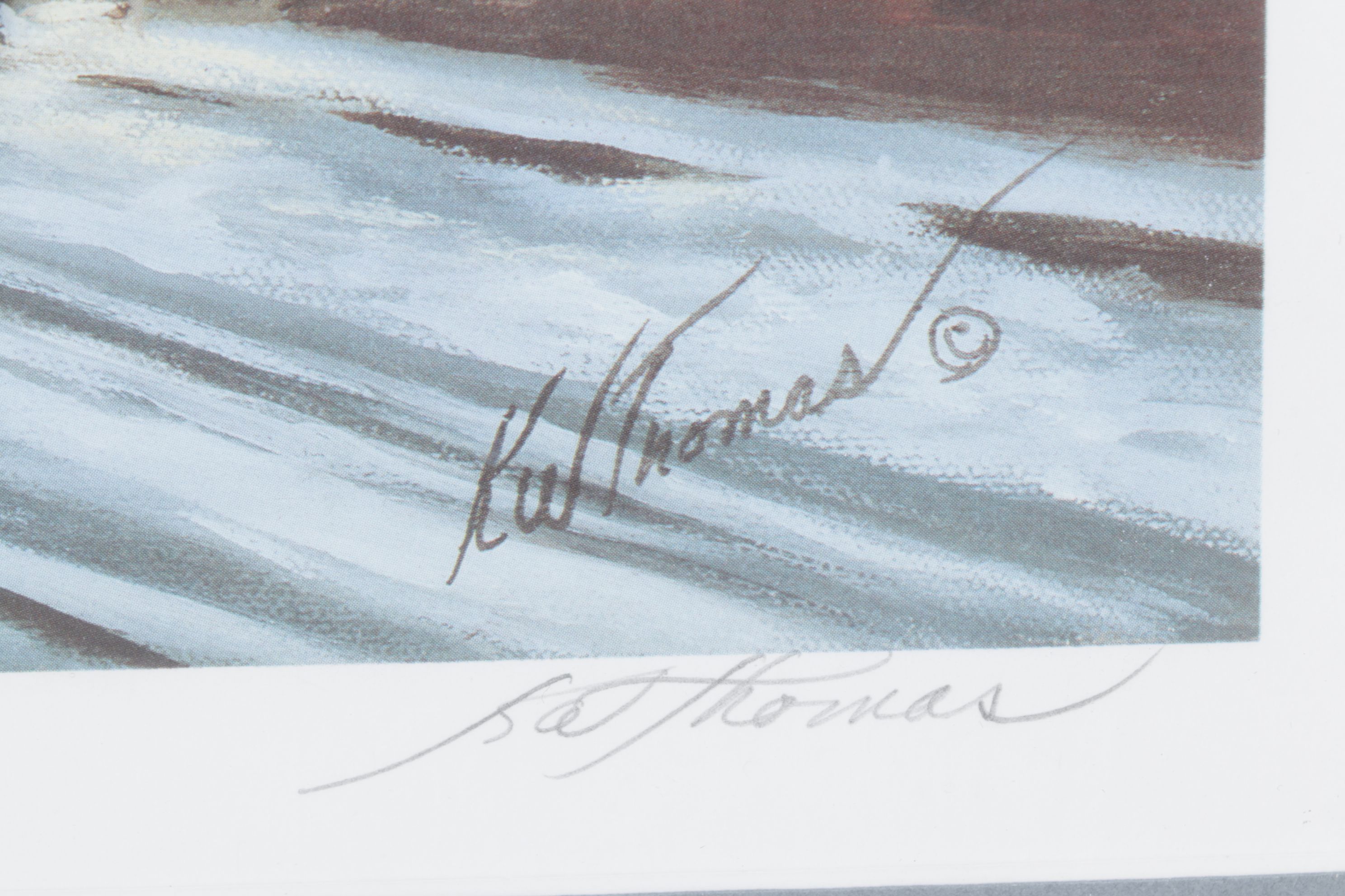 K. W. Thomas Offset Lithograph Scene of Winter Stroll in Roscoe Village, OH