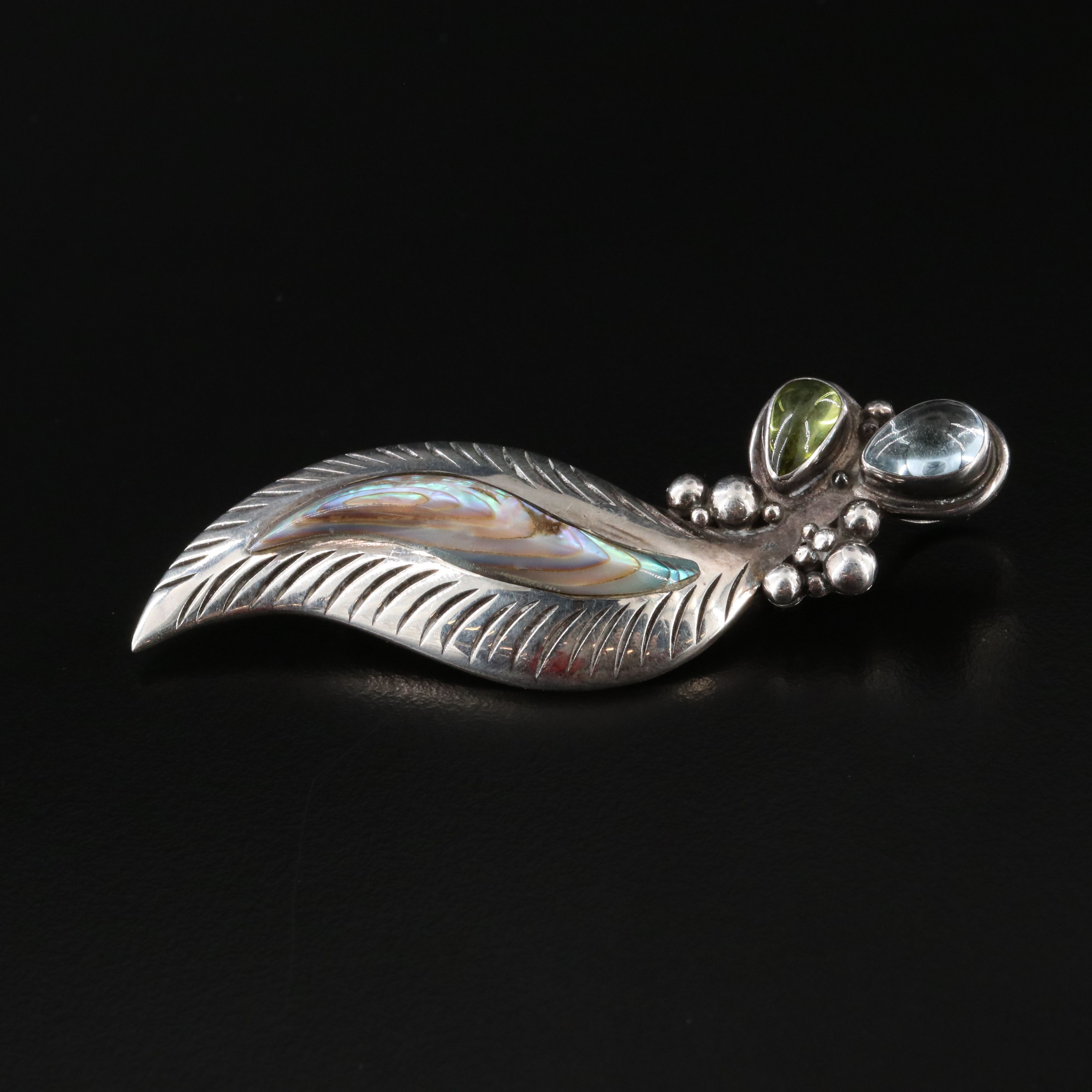 Sajen Sterling Blue Topaz, Peridot and Abalone Converter Brooch