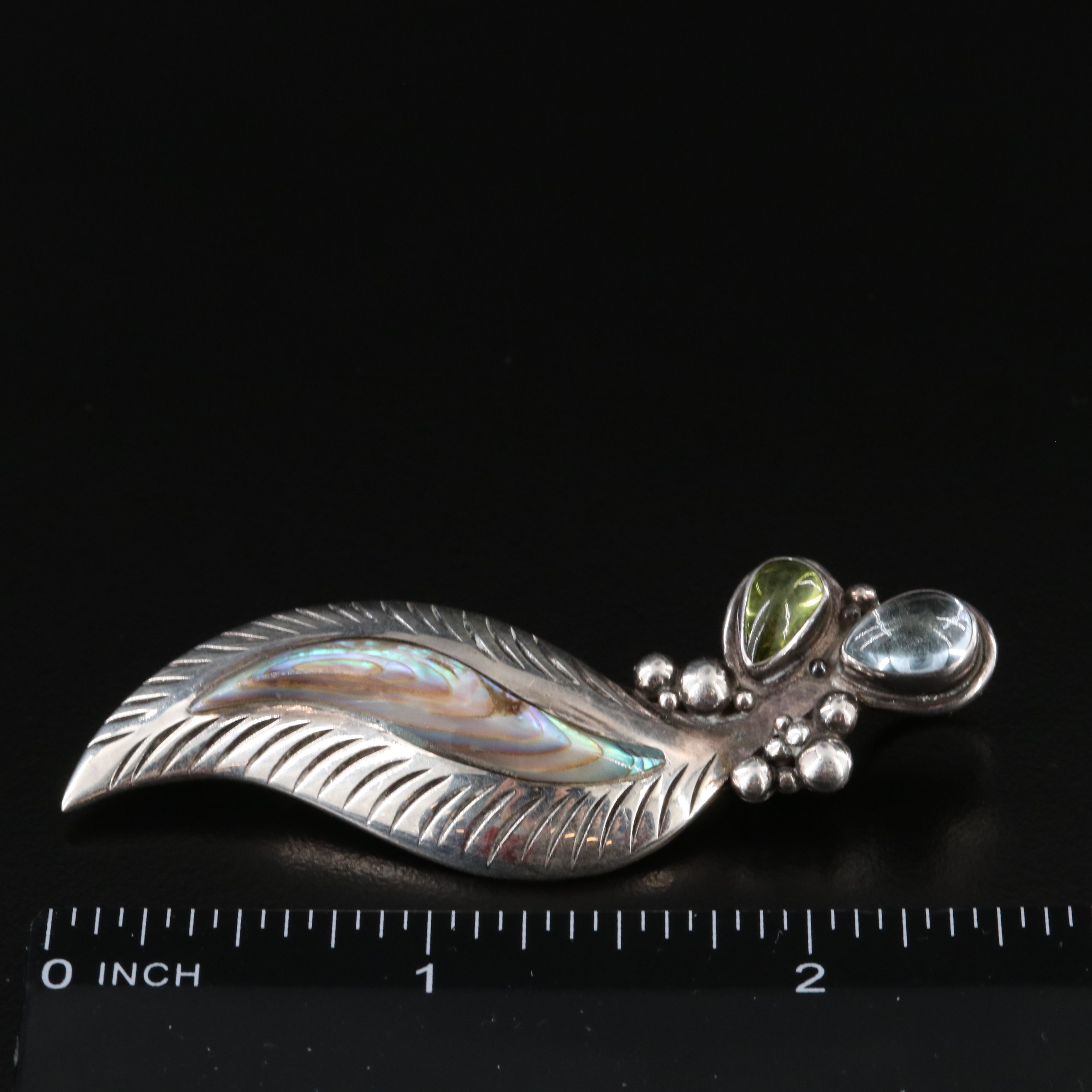 Sajen Sterling Blue Topaz, Peridot and Abalone Converter Brooch