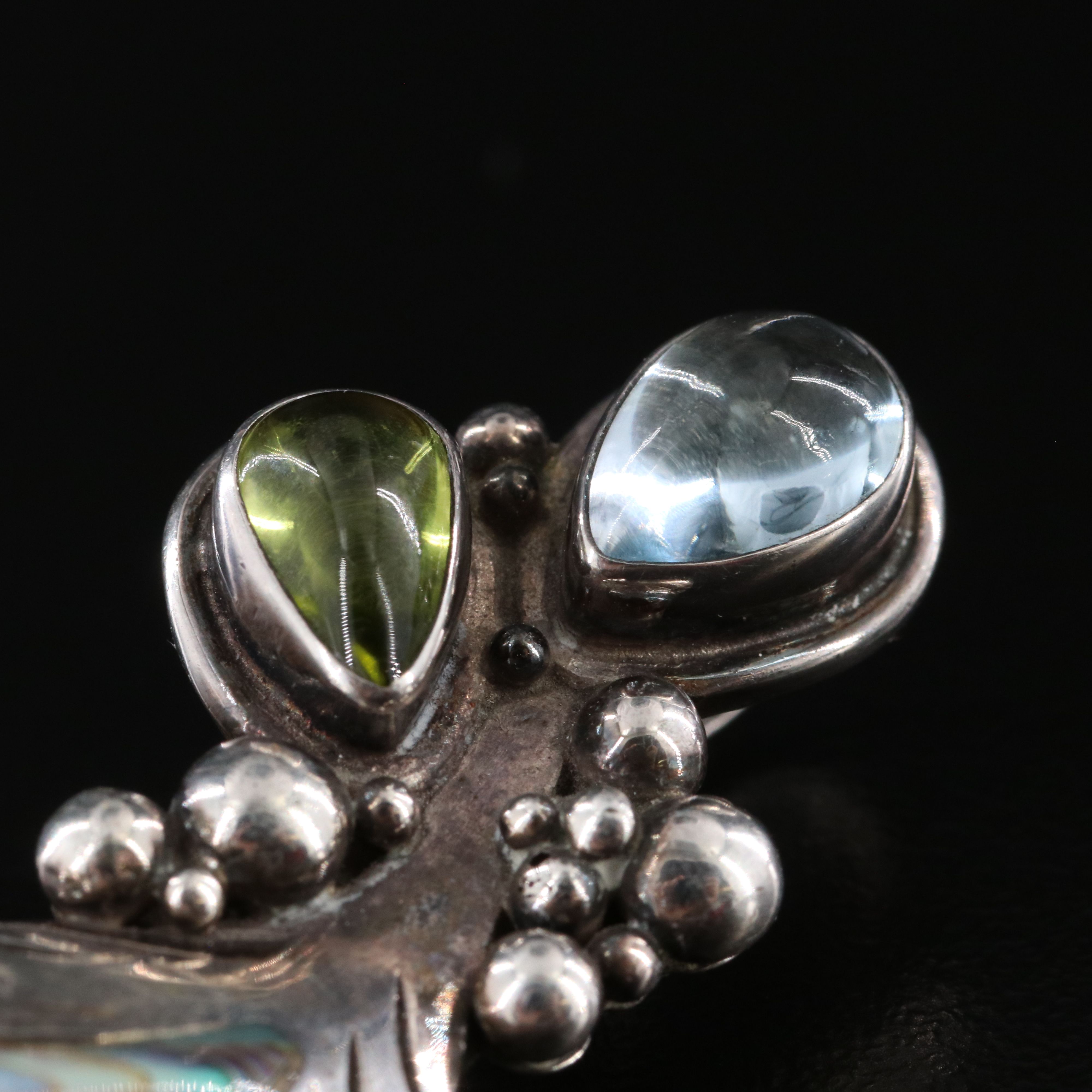 Sajen Sterling Blue Topaz, Peridot and Abalone Converter Brooch