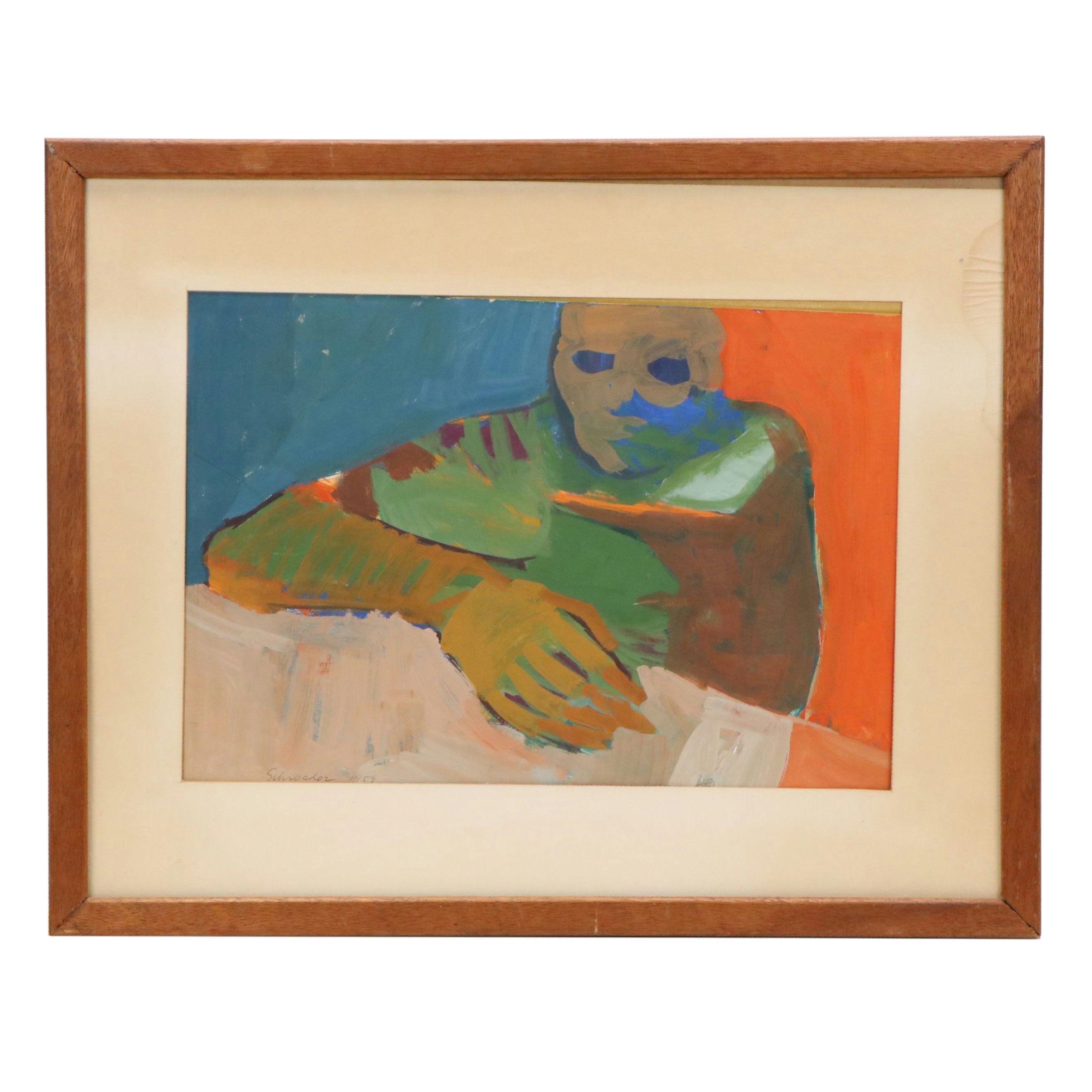 Schroeder Acrylic Painting of Abstracted Figure, 1959