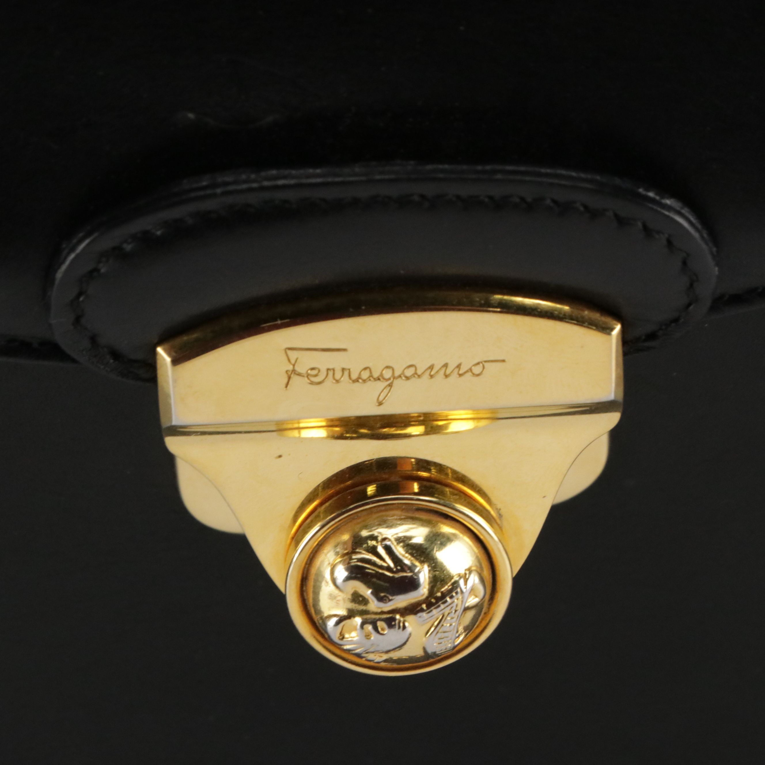 Salvatore Ferragamo Large Two-Way Satchel in Black Leather with Shoe Studs