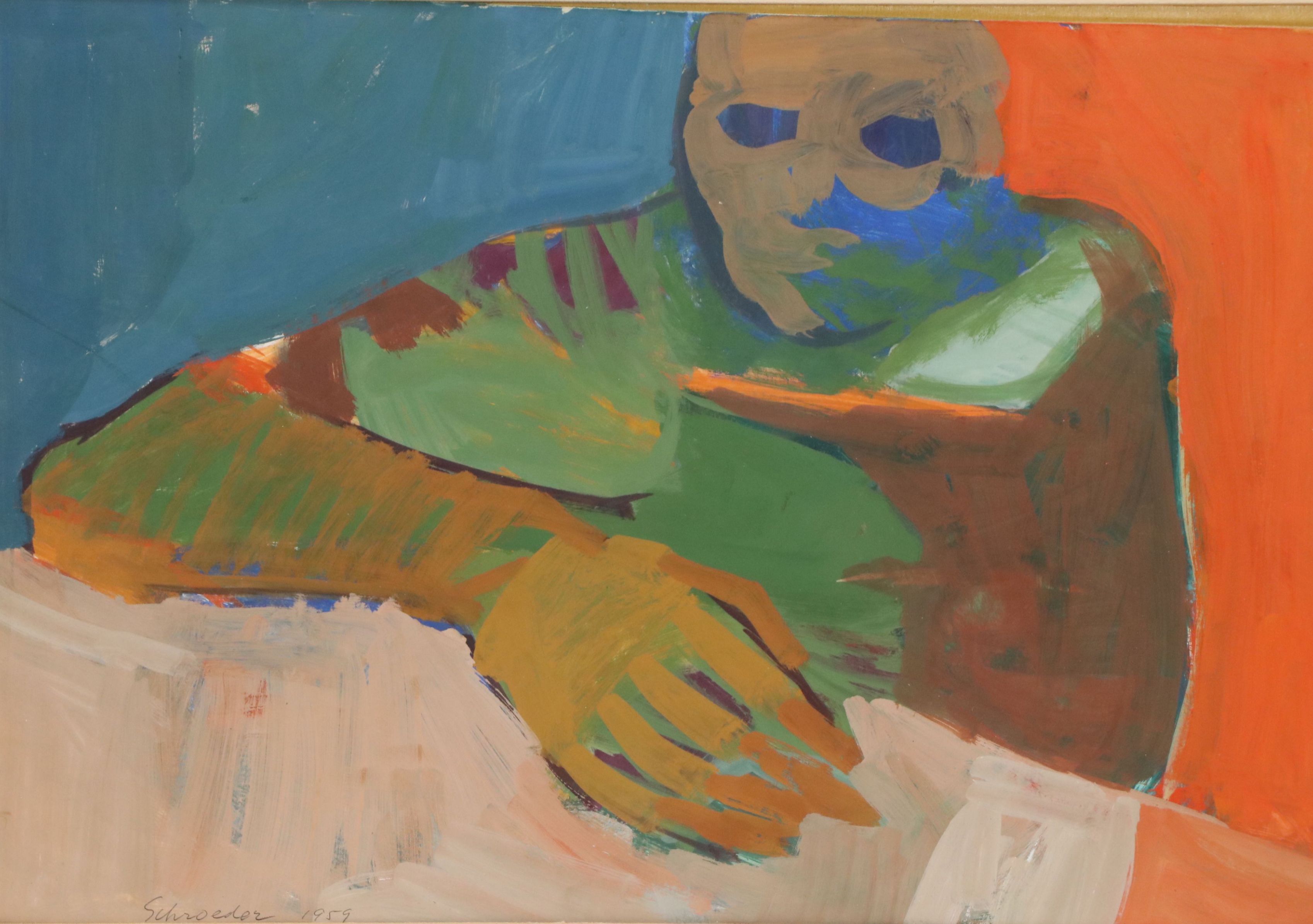 Schroeder Acrylic Painting of Abstracted Figure, 1959