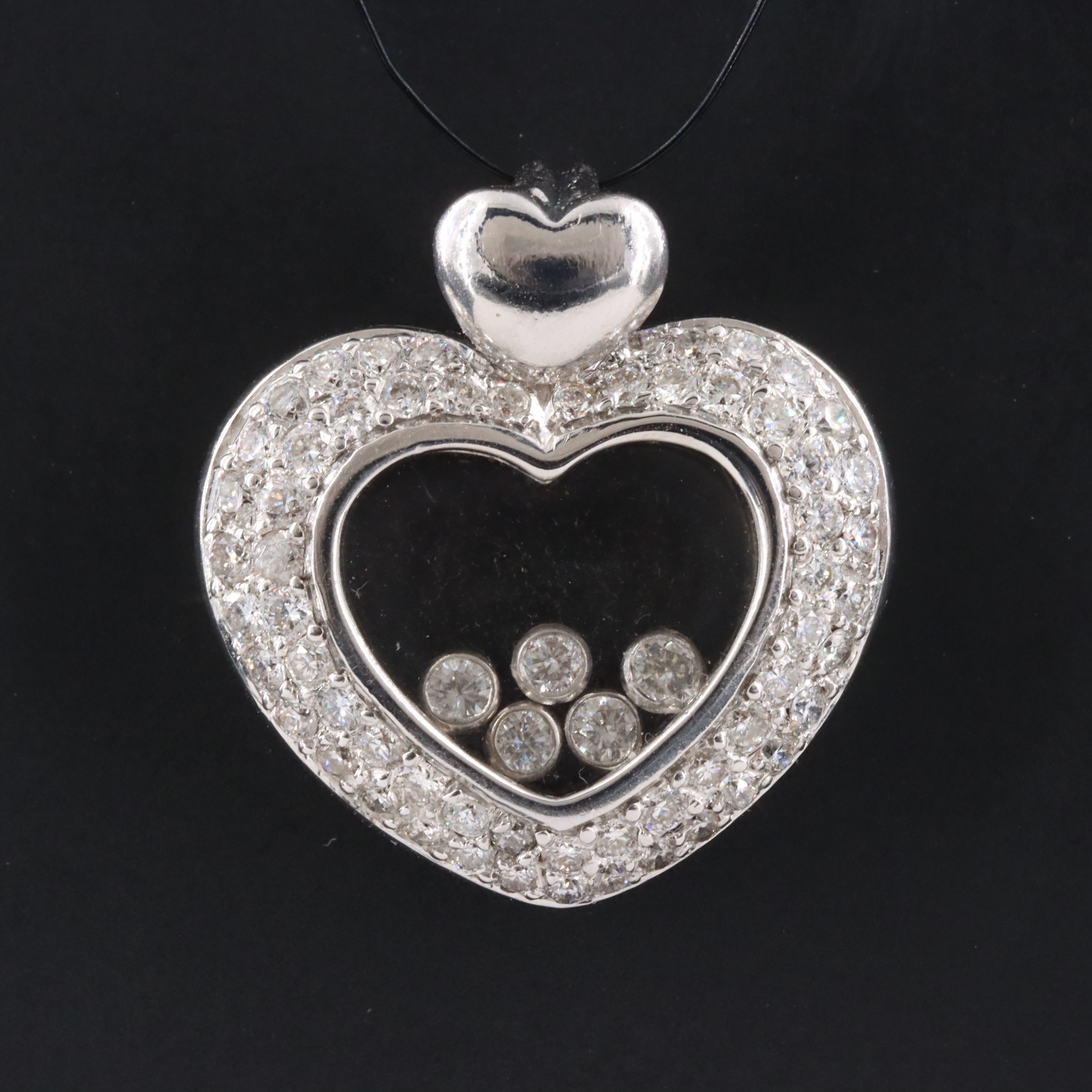 18K 0.83 CTW Pavé Diamond Heart Pendant with Floating Diamonds