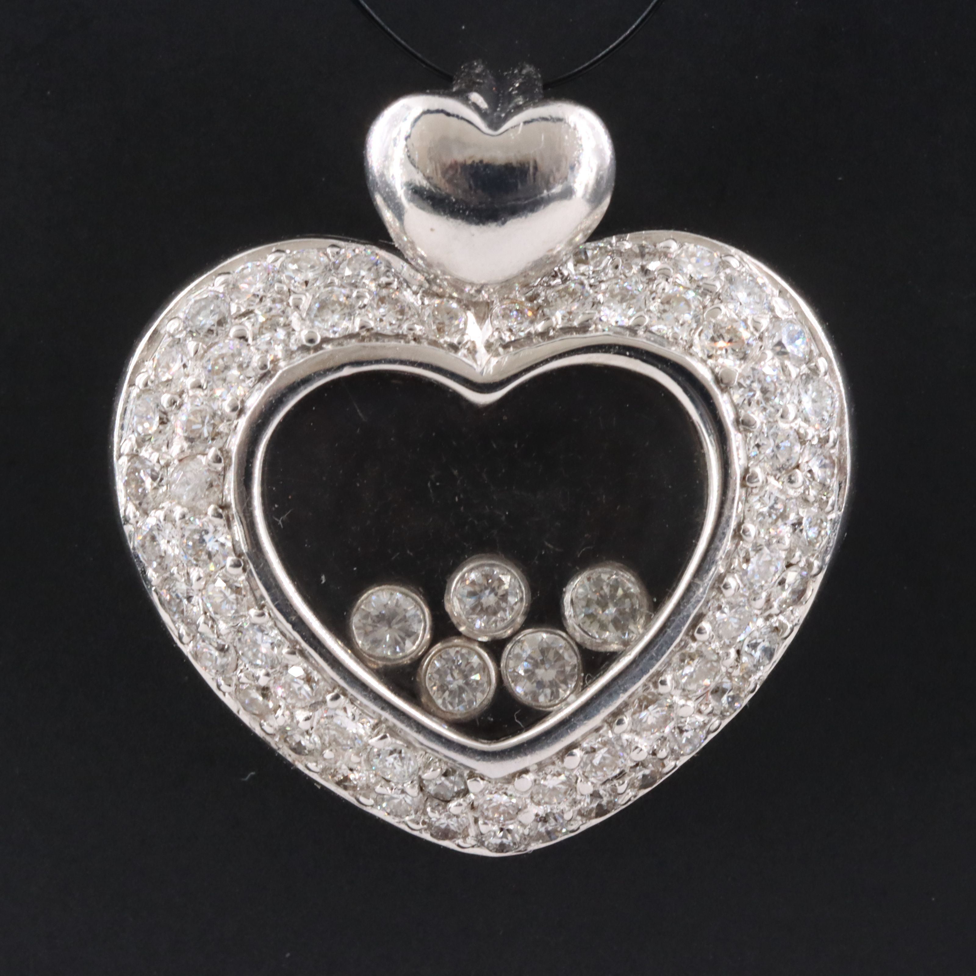 18K 0.83 CTW Pavé Diamond Heart Pendant with Floating Diamonds