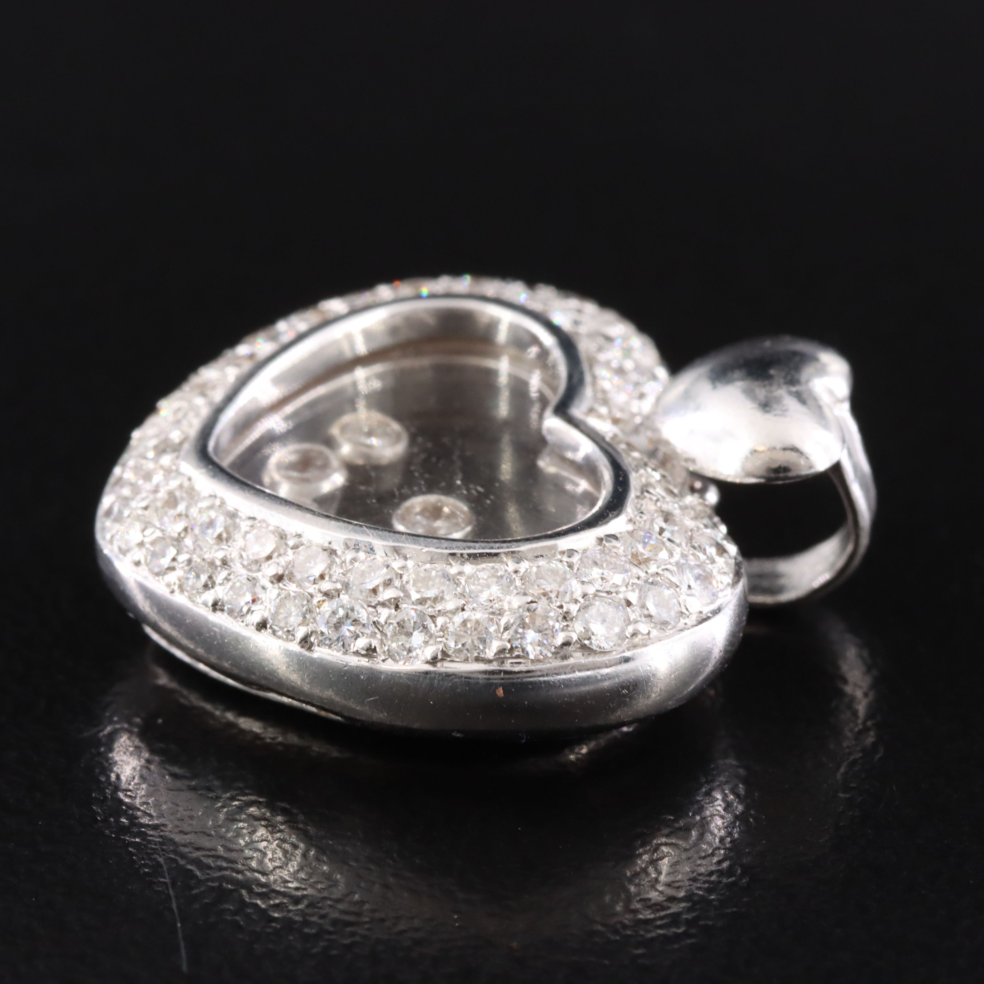 18K 0.83 CTW Pavé Diamond Heart Pendant with Floating Diamonds