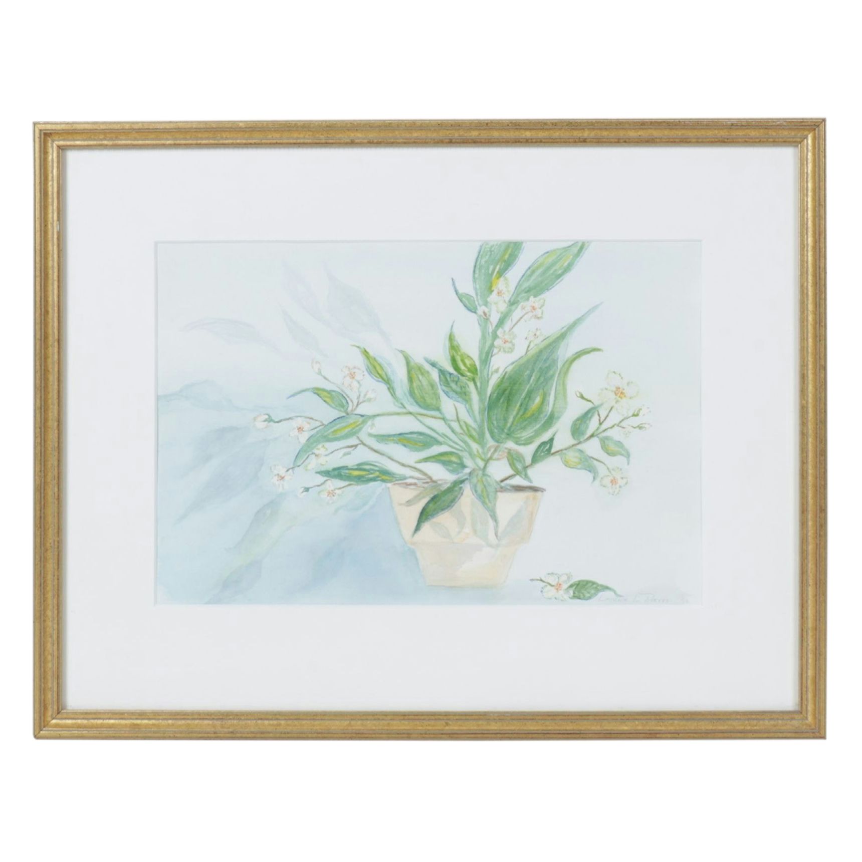 Lorraine L. Reeves Floral Watercolor Still Life Painting of Potted Plant, 1996
