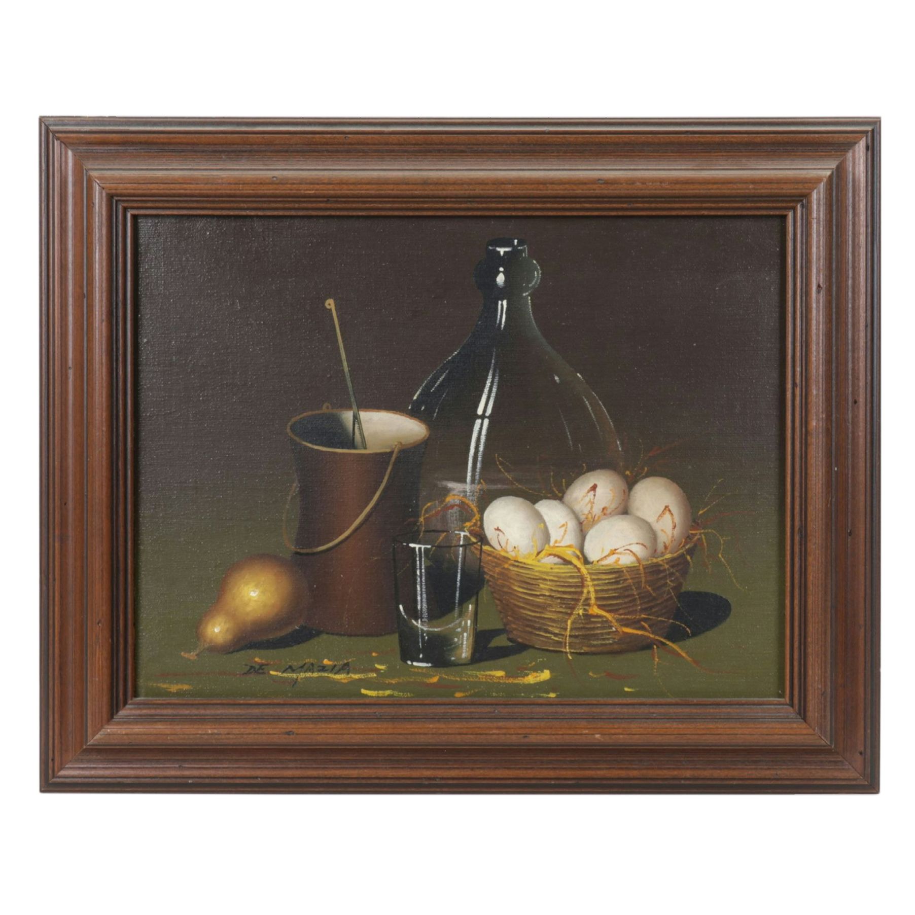 Violette De Mazia Still Life Oil Painting of Egg Basket & Table Accessories