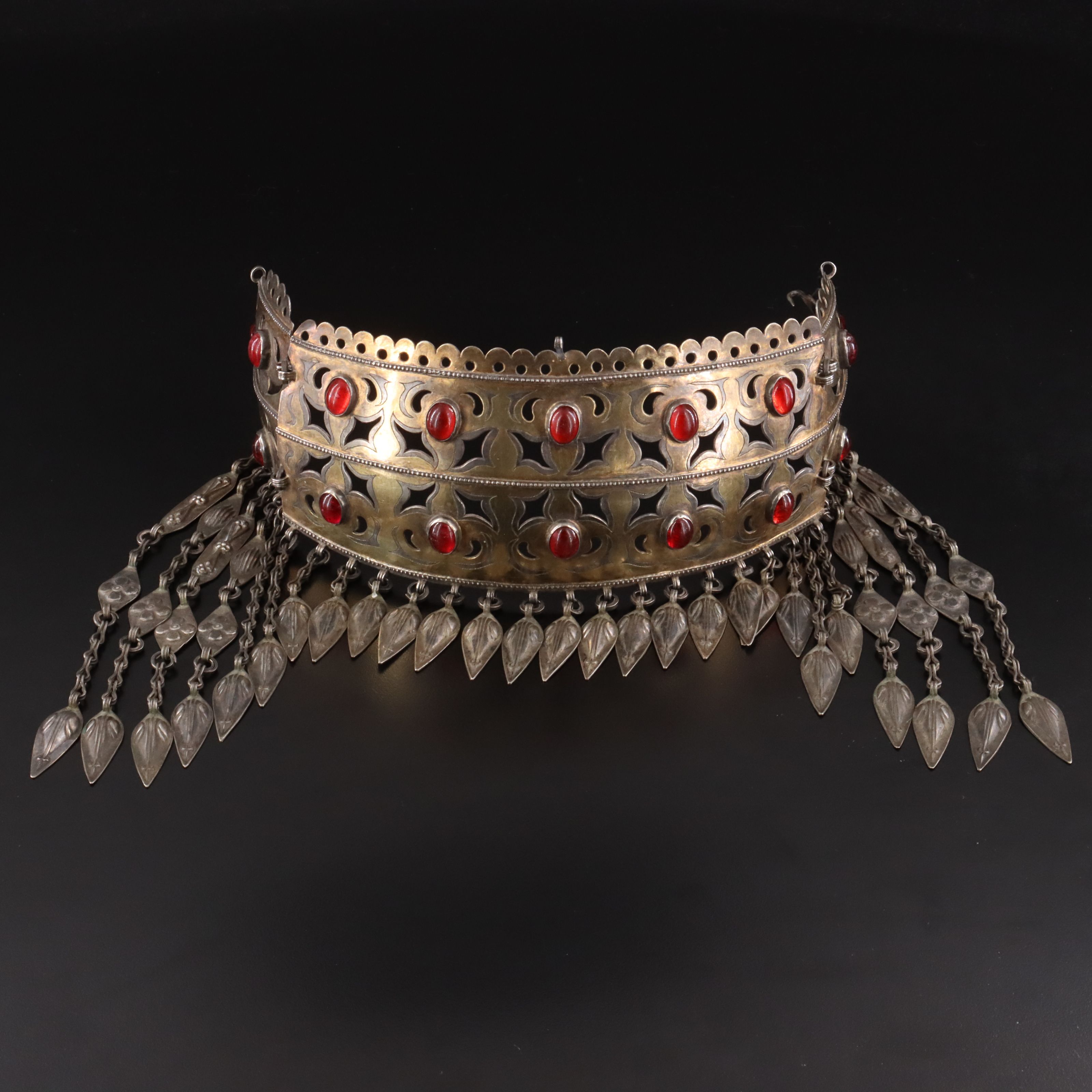 Turkman Fire-Gilded Teke Silver and Glass Headband