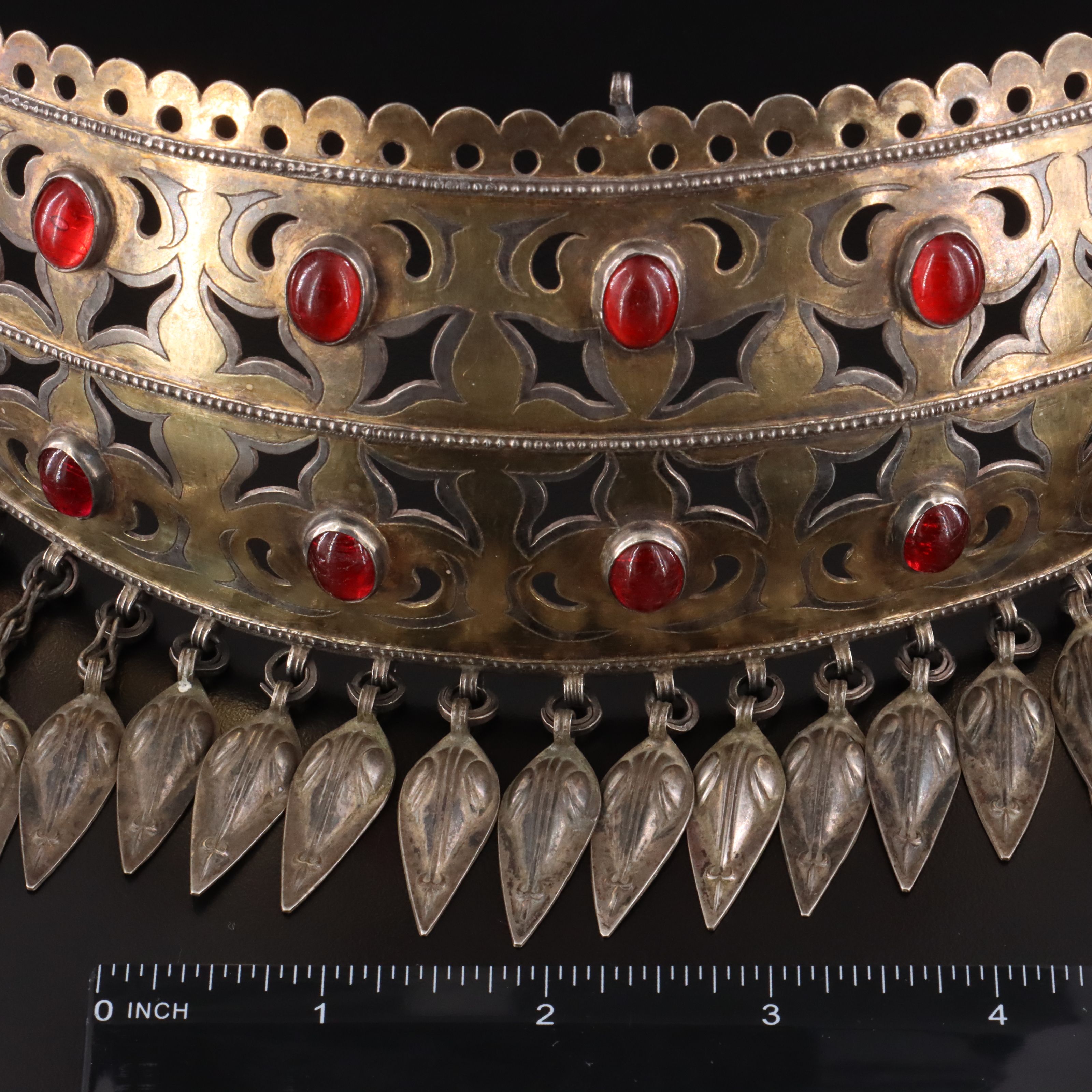Turkman Fire-Gilded Teke Silver and Glass Headband