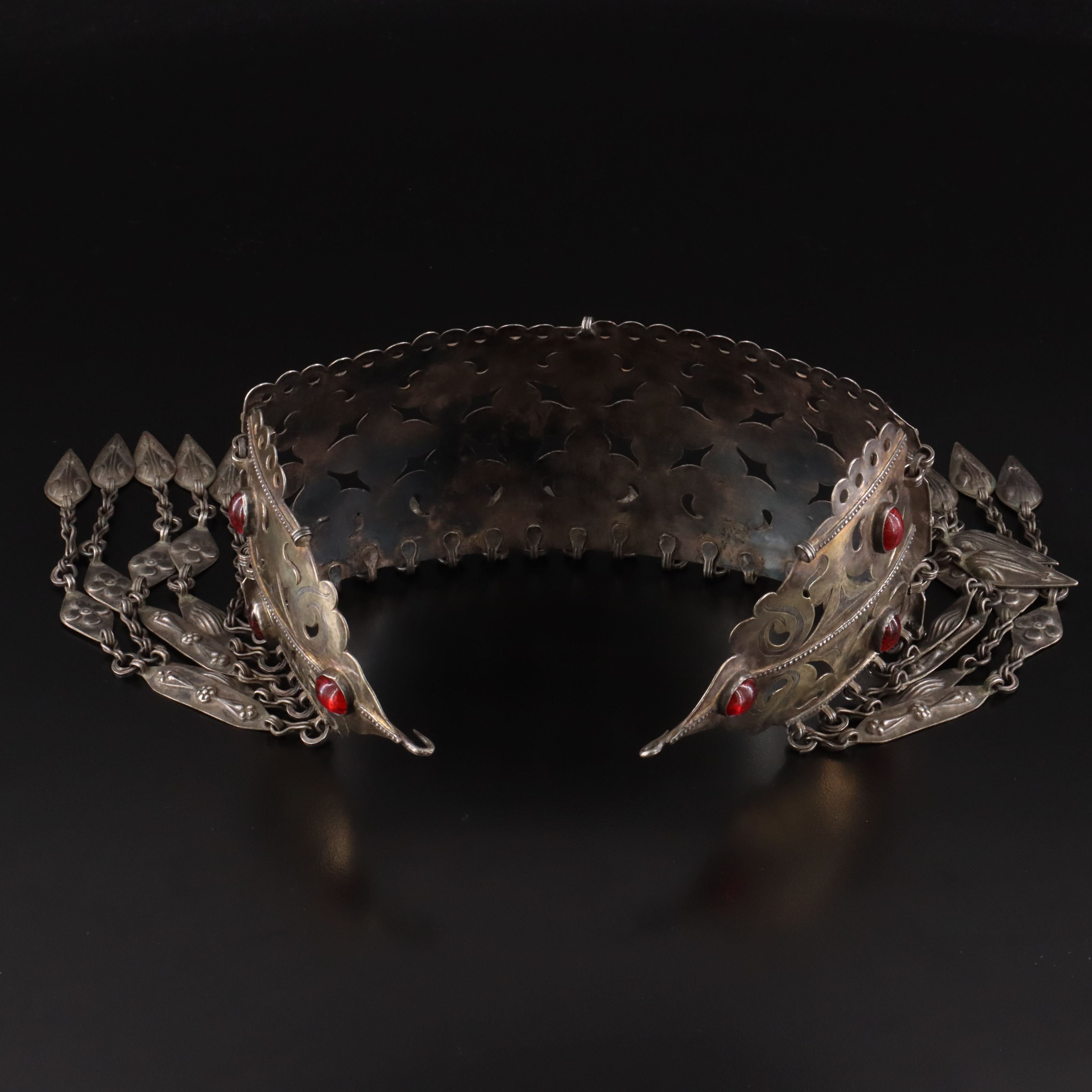 Turkman Fire-Gilded Teke Silver and Glass Headband