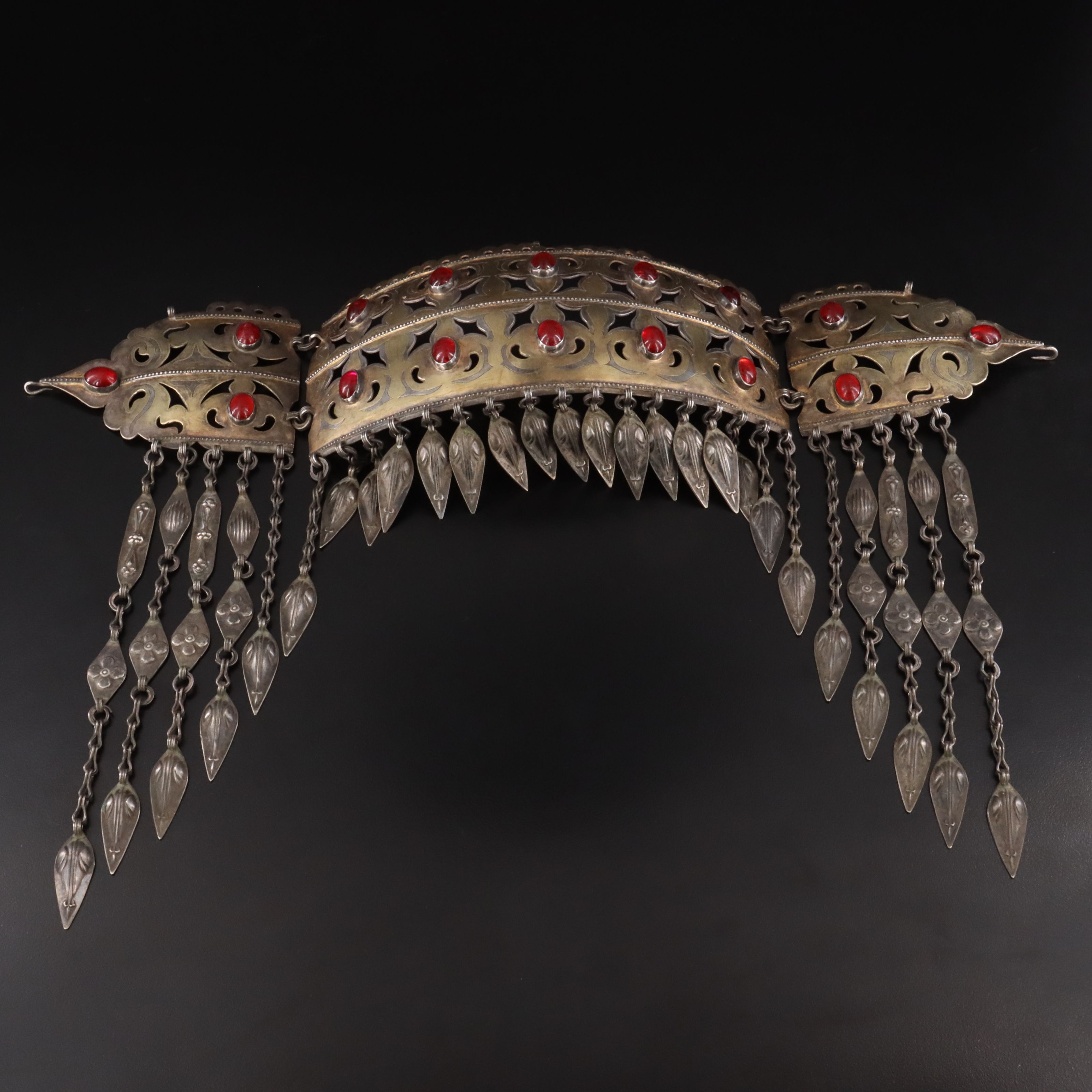 Turkman Fire-Gilded Teke Silver and Glass Headband