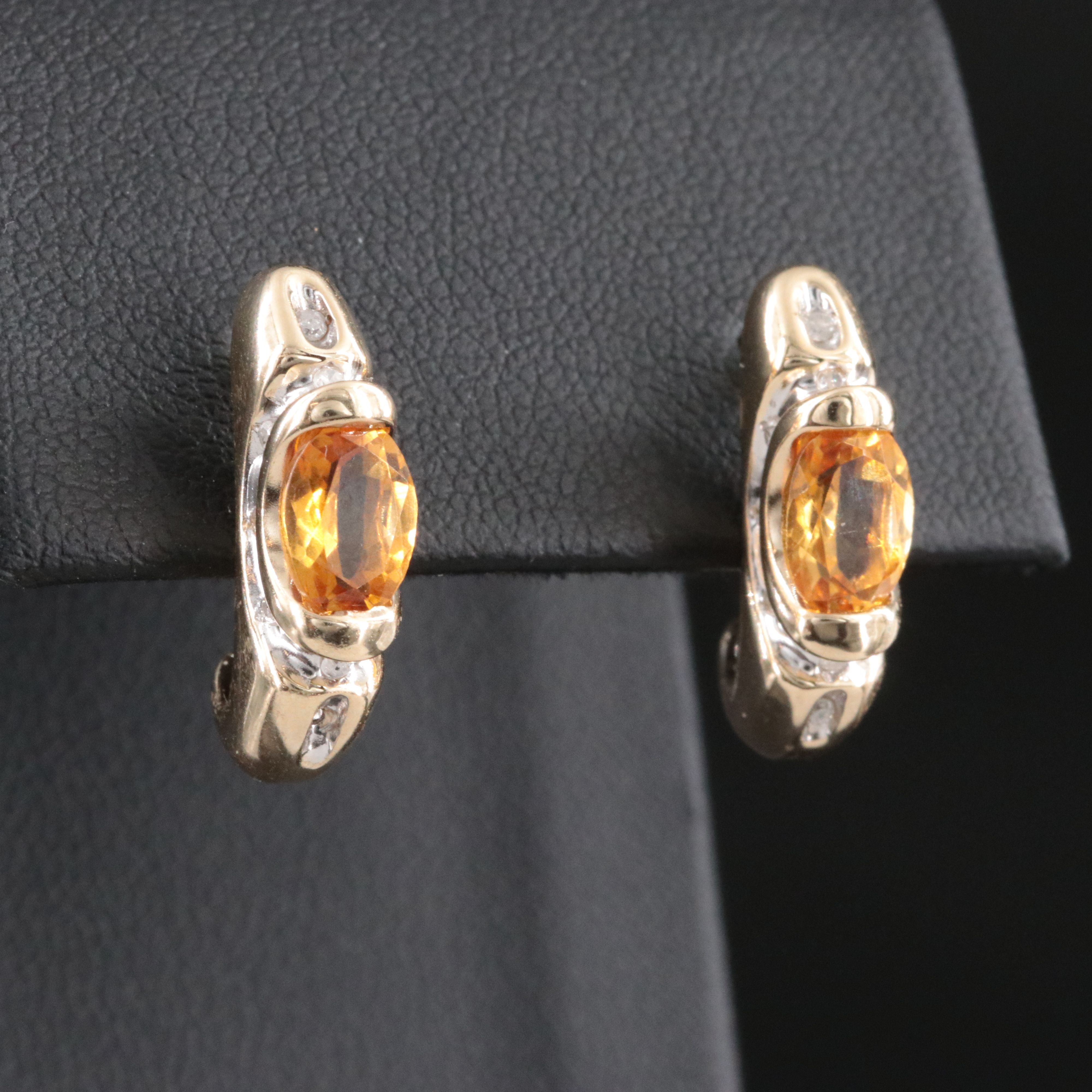 14K Citrine and Diamond J hoop Earrings